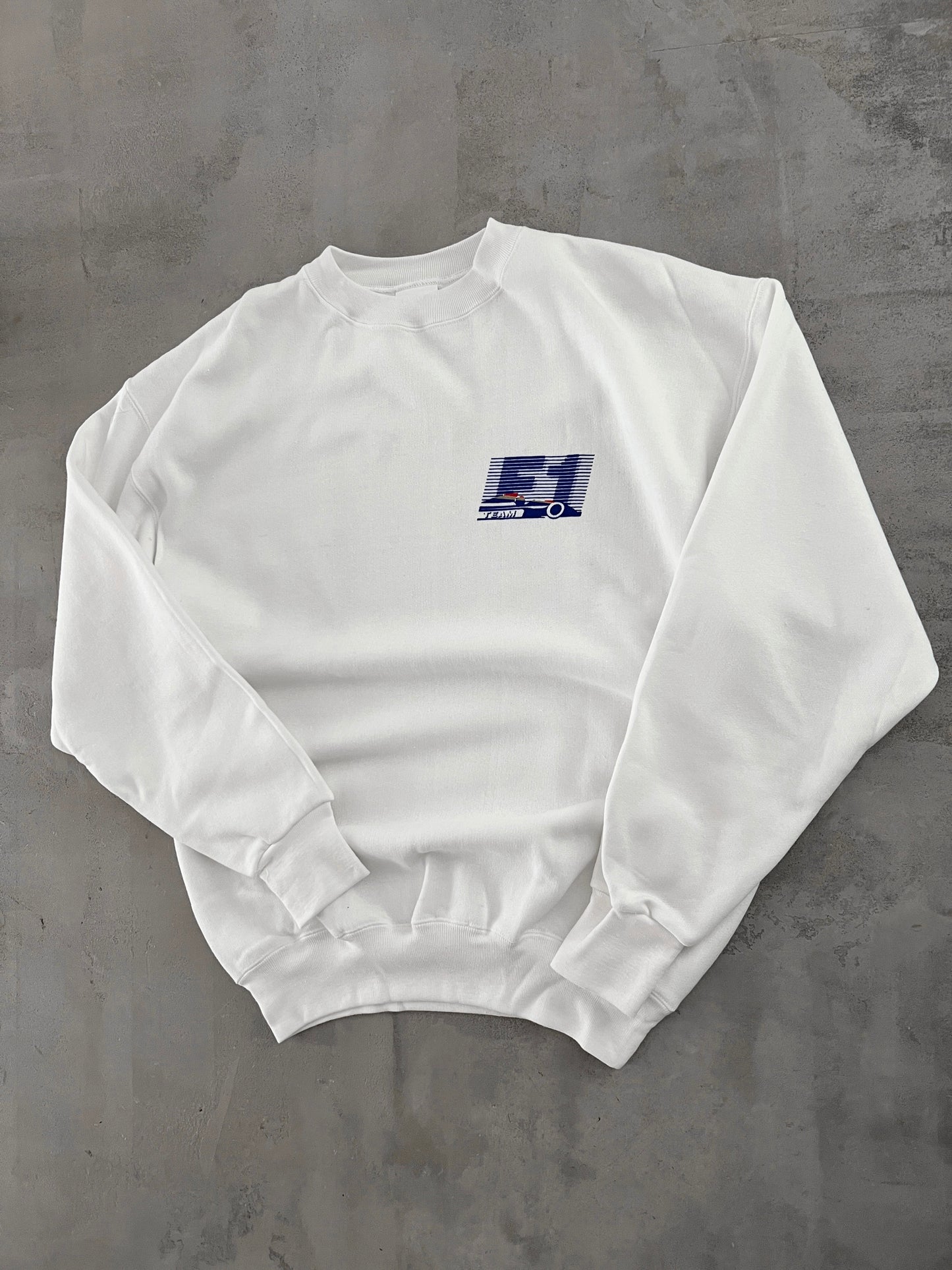 WHITE FORMULA 1 SWEATER - 1990S - L