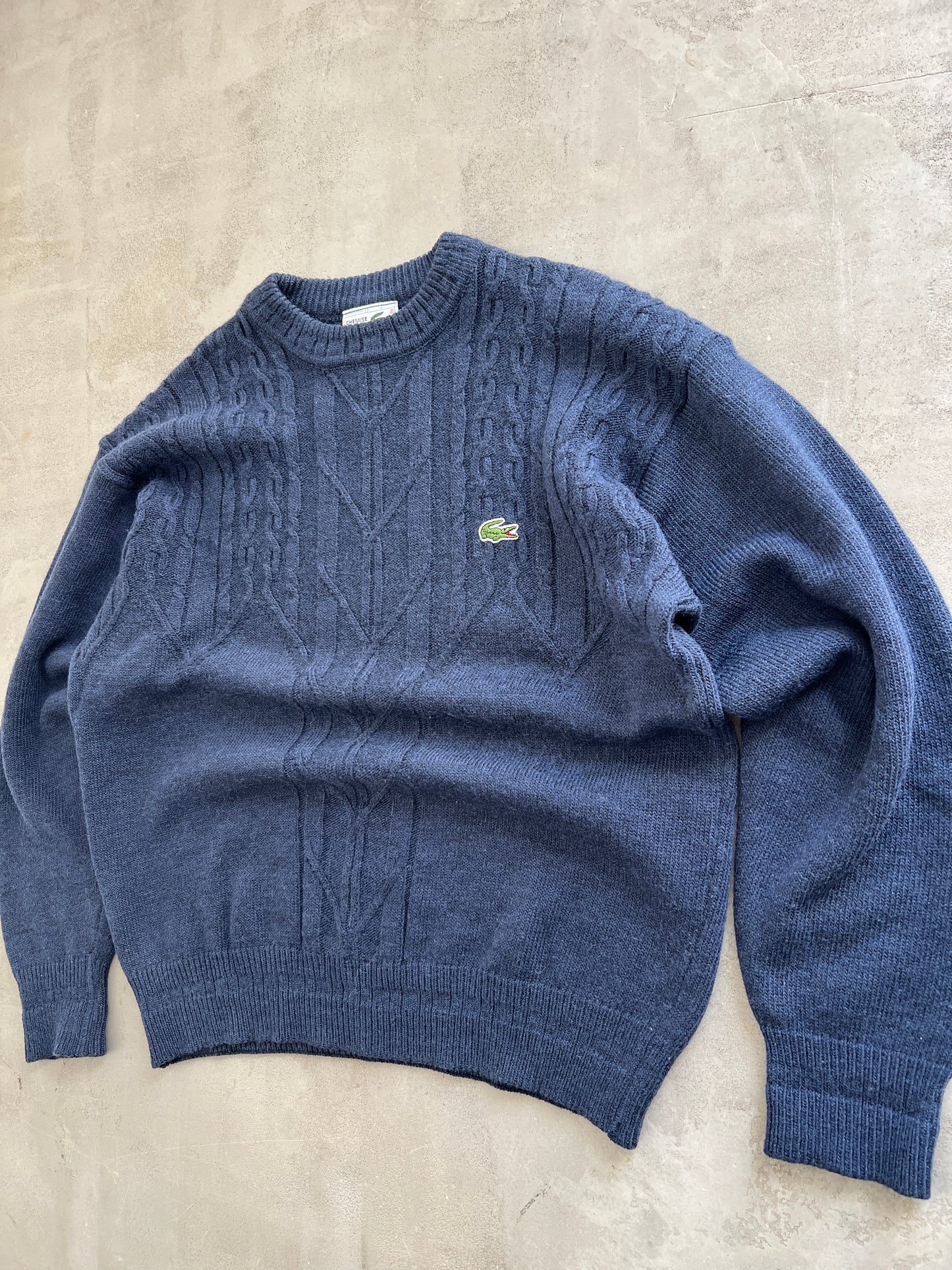 NAVY LACOSTE KNIT SWEATER - 1990S - S