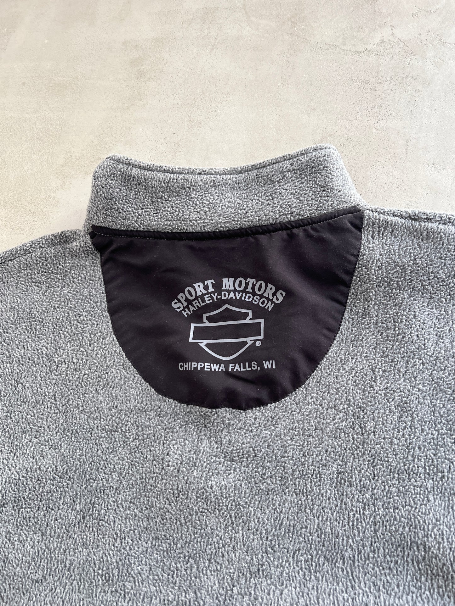 GREY HARLEY DAVIDSON FLEECE HALF ZIP - 2000S - L