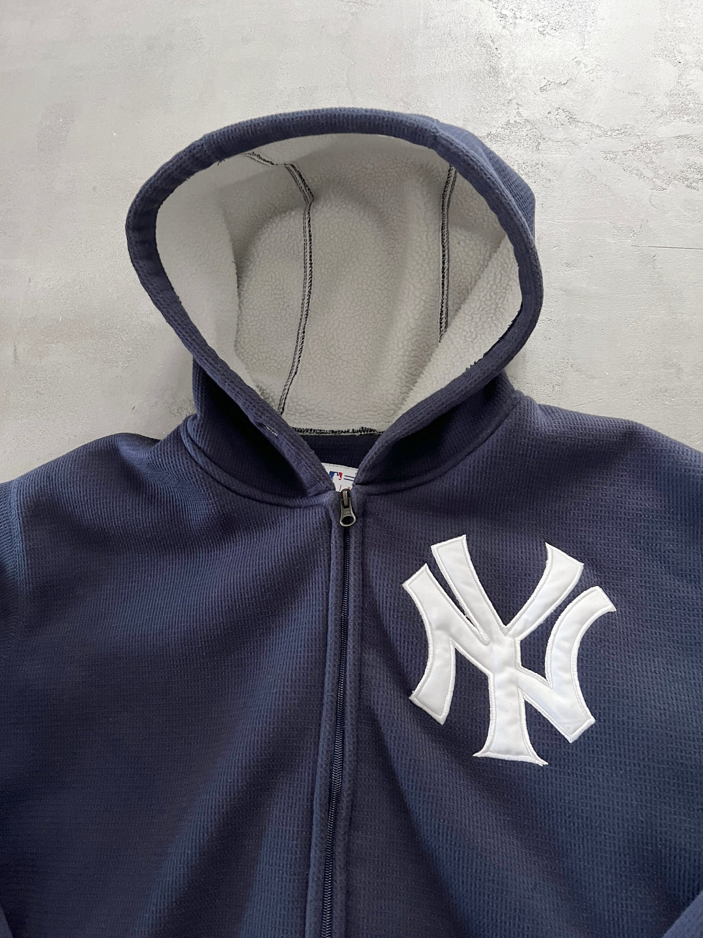 NAVY YANKEES ZIP UP HOODIE - 1990S - L/XL