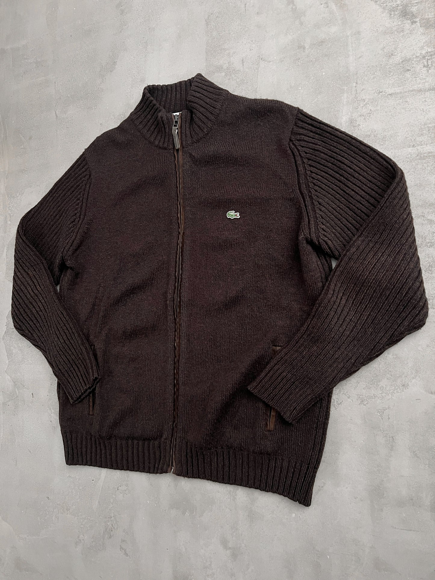 MOCHA LACOSTE KNIT JACKET - 2000S - L