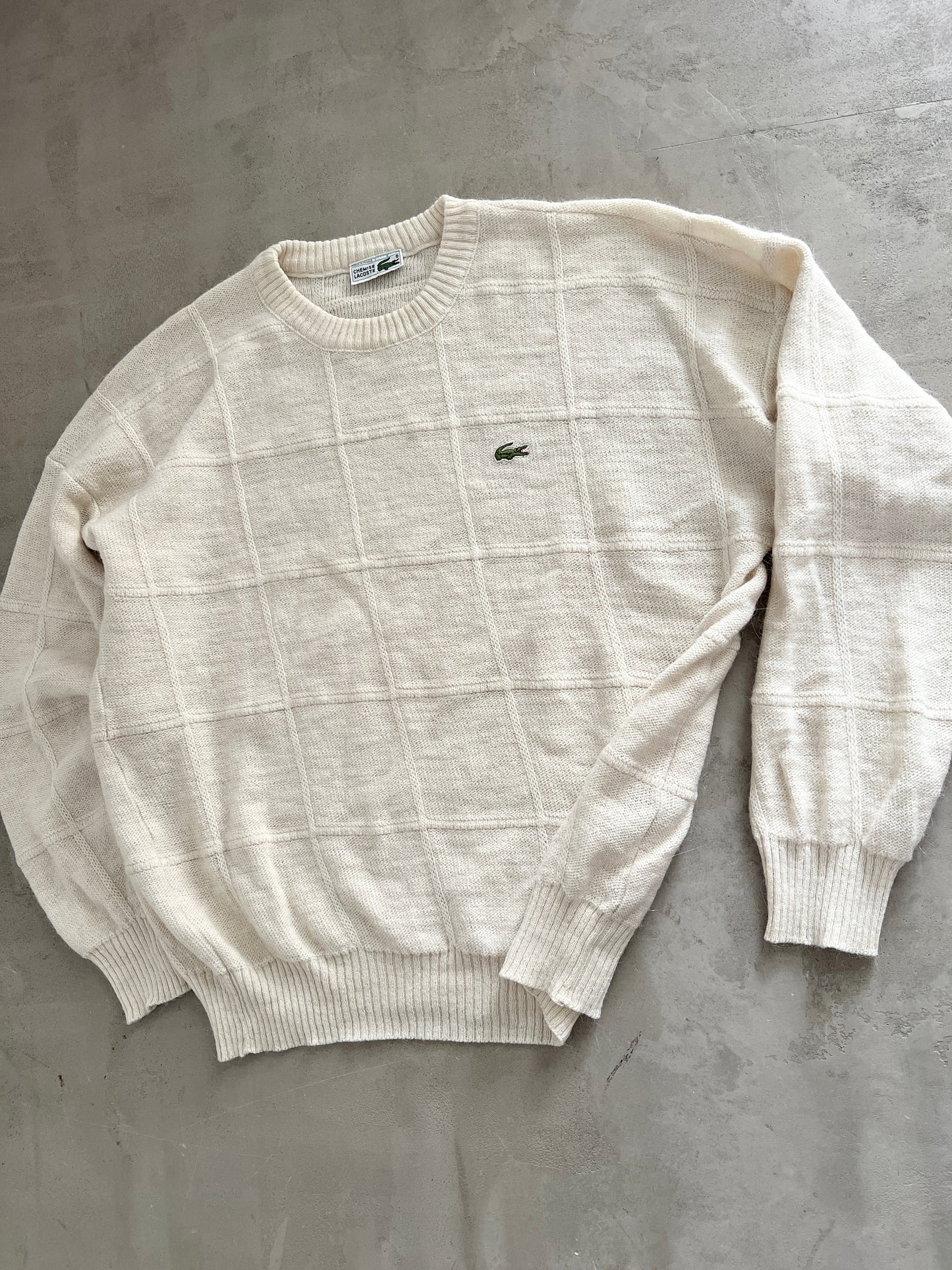CRÈME LACOSTE KNIT SWEATER - 1990S - L