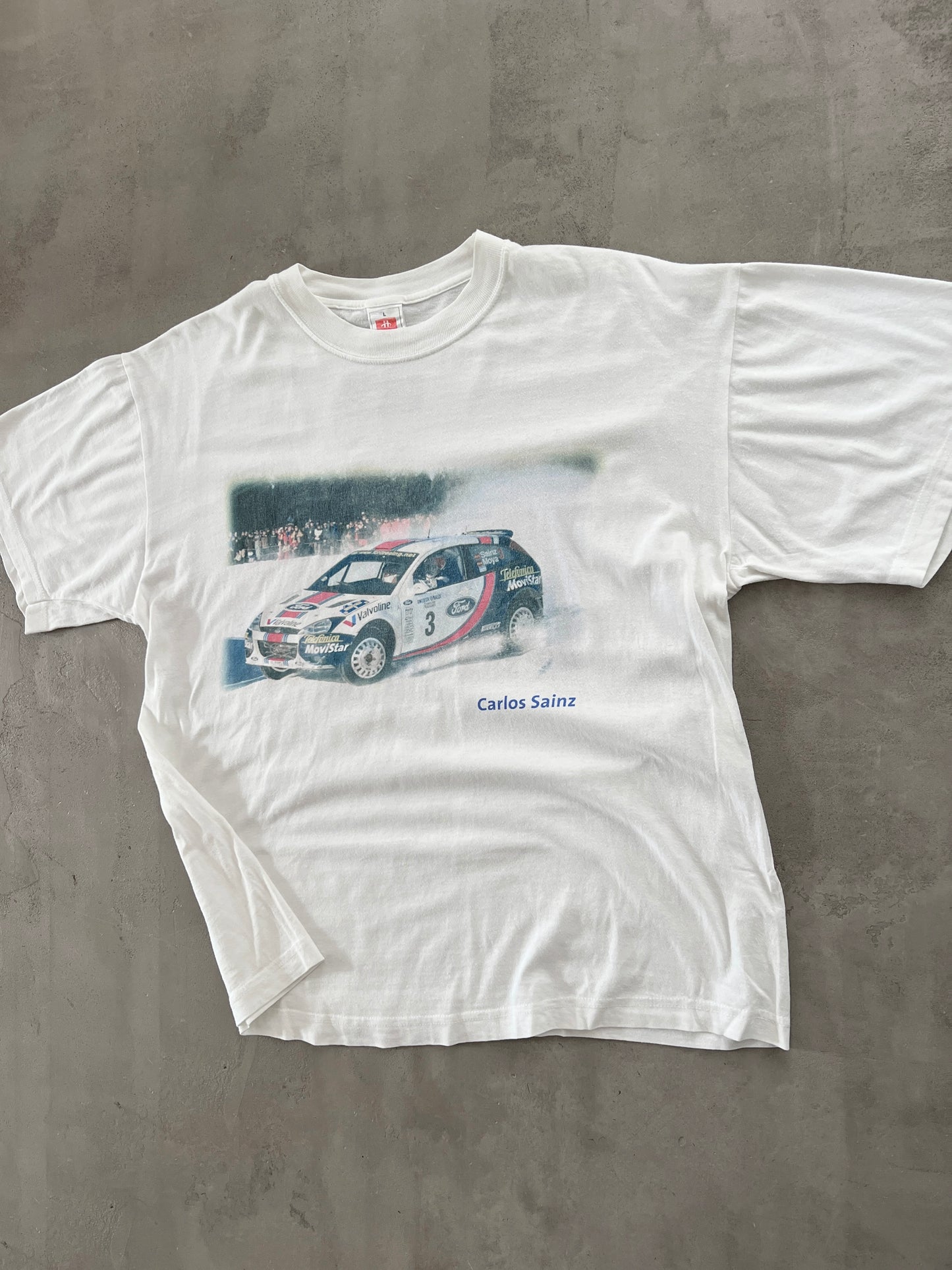 WHITE CARLOS SAINZ SENIOR FORD RALLY TEE - 1990S - L/M