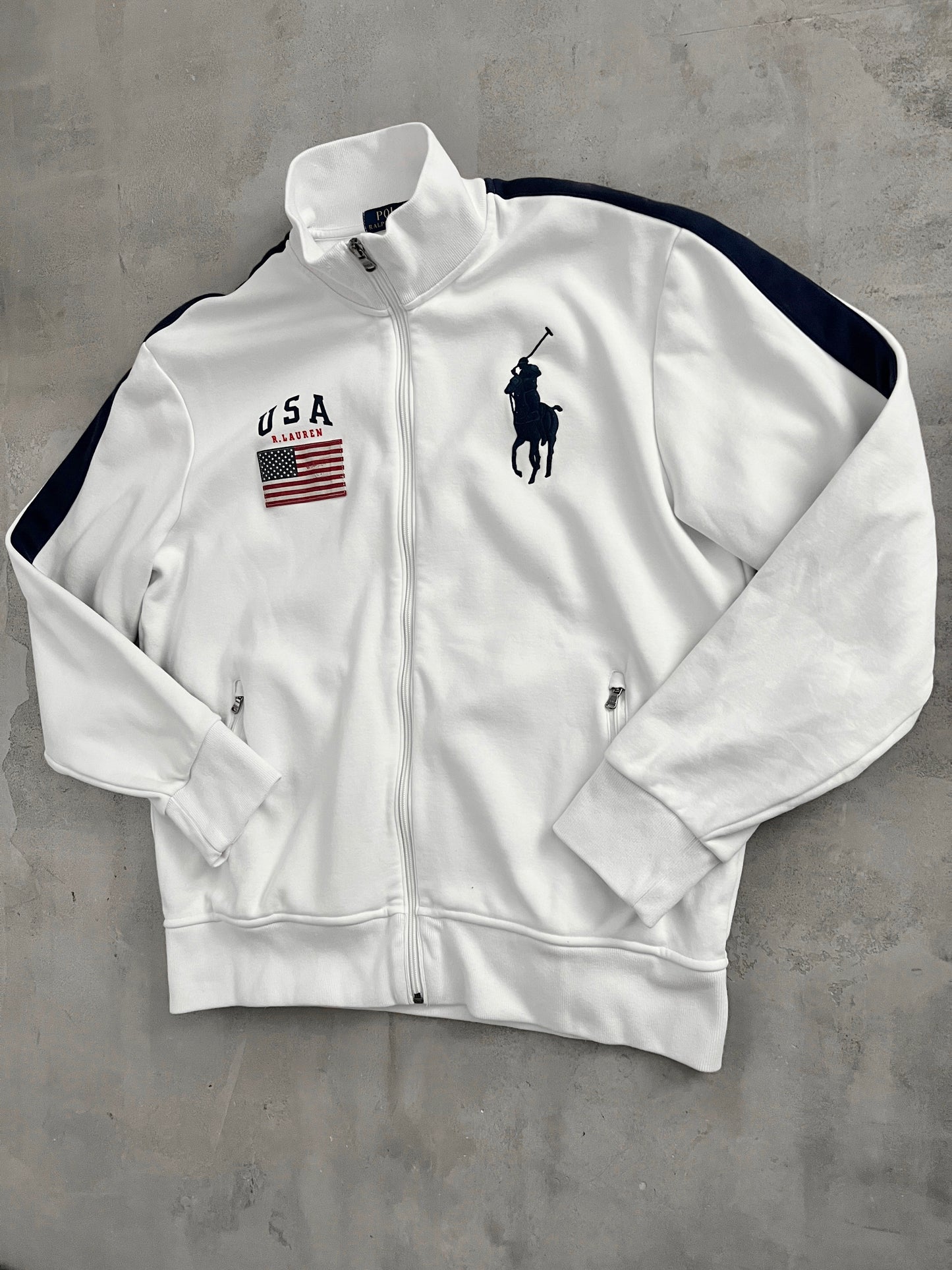 WHITE/NAVY POLO RALPH LAUREN JACKET - 2000S - L