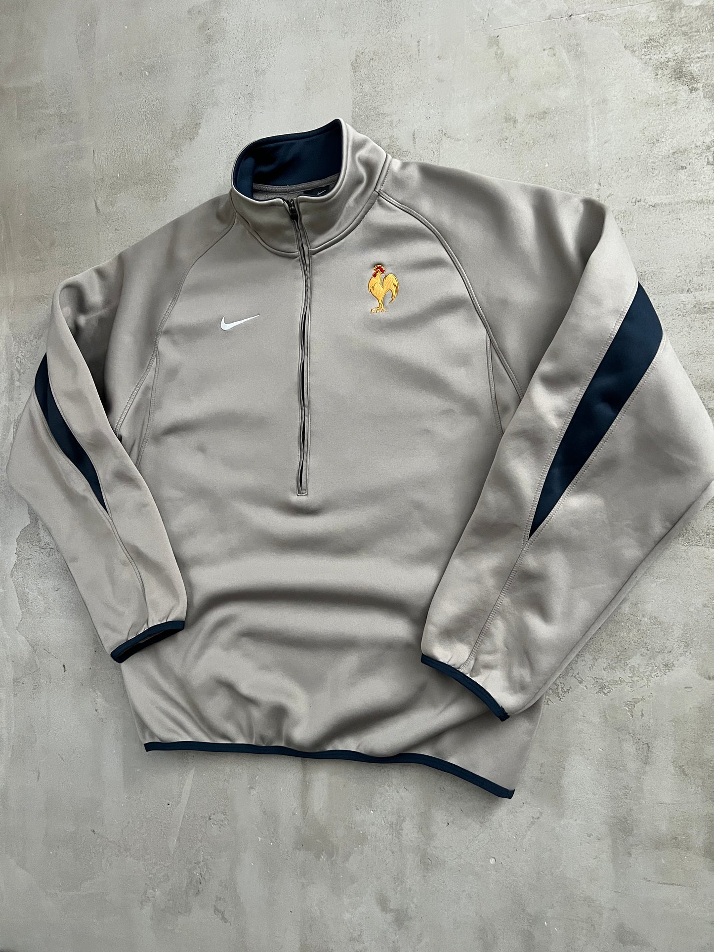 BEIGE NIKE FRANCE RUGBY HALFZIP - 2000S - L