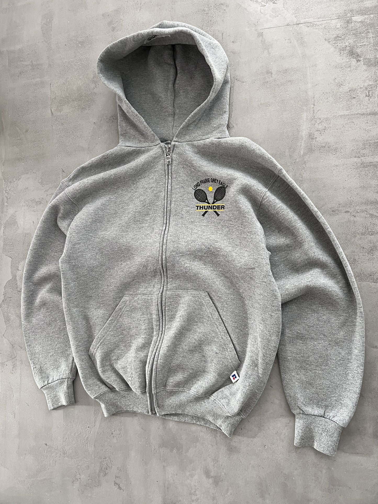GREY RUSSELL TENNIS ZIP UP HOODIE - 1990S - M/S