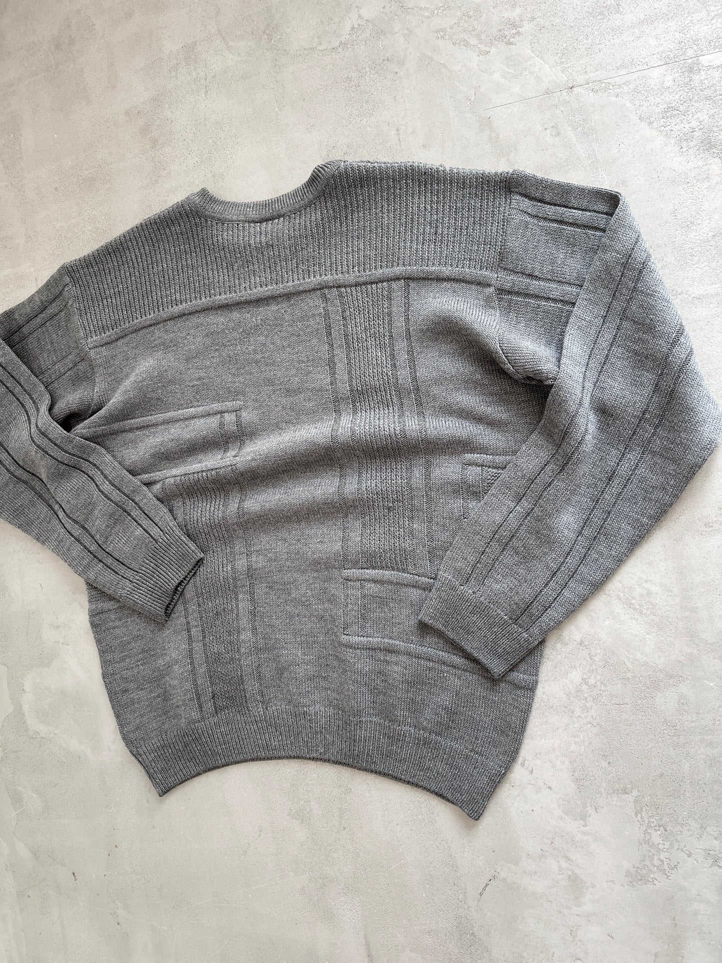 GREY LACOSTE KNIT SWEATER - 2000S - M