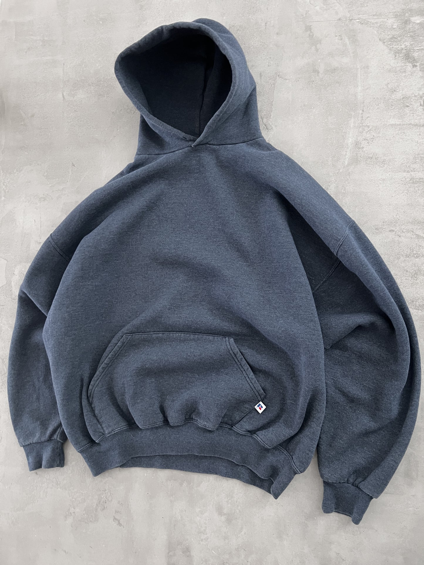 FADED GREY/BLUE RUSSELL HOODIE - 1990S - XL