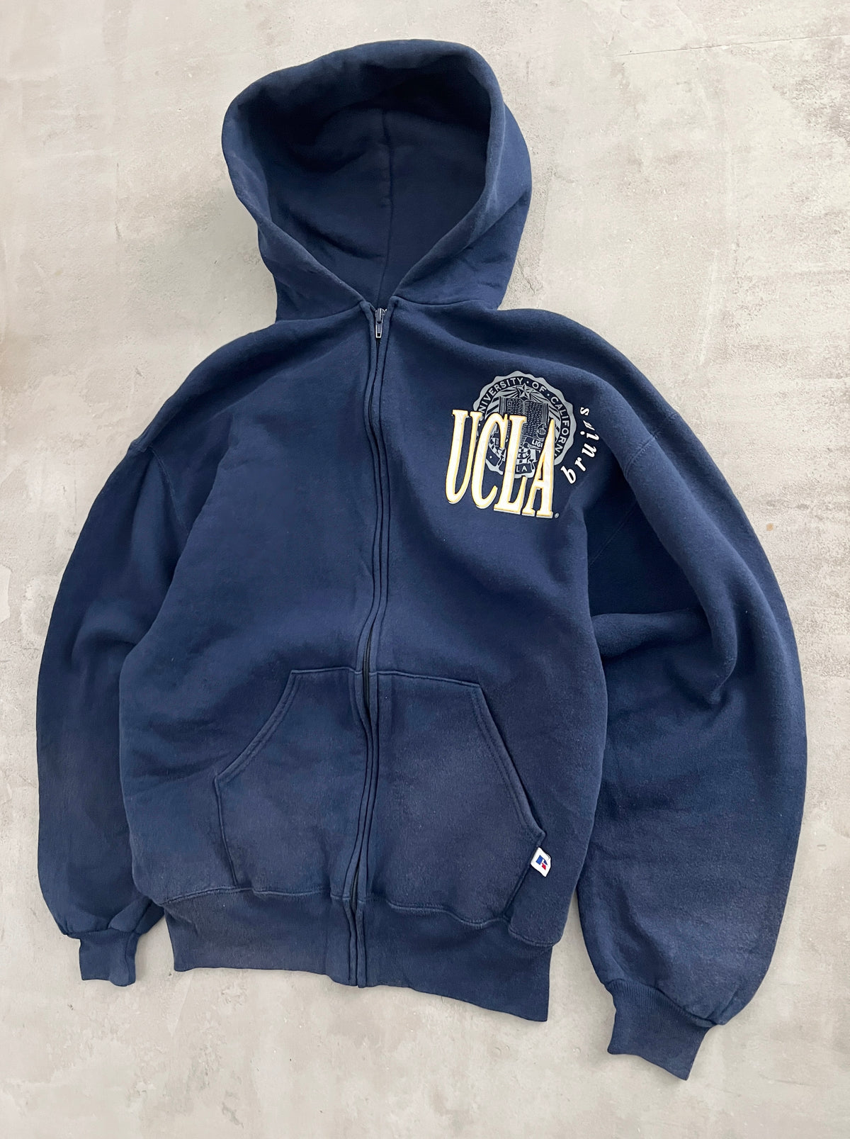 NAVY UCLA RUSSELL ZIP HOODIE - 1990S - M