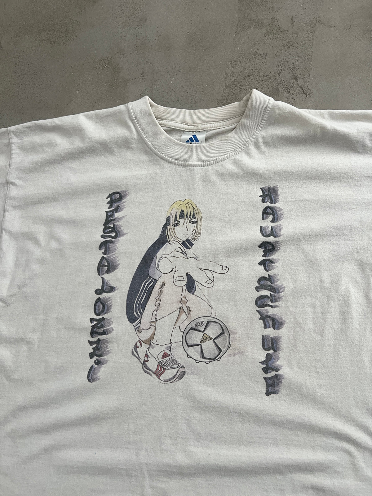 WHITE ADIDAS ANIME TEE - 1990S - L/M