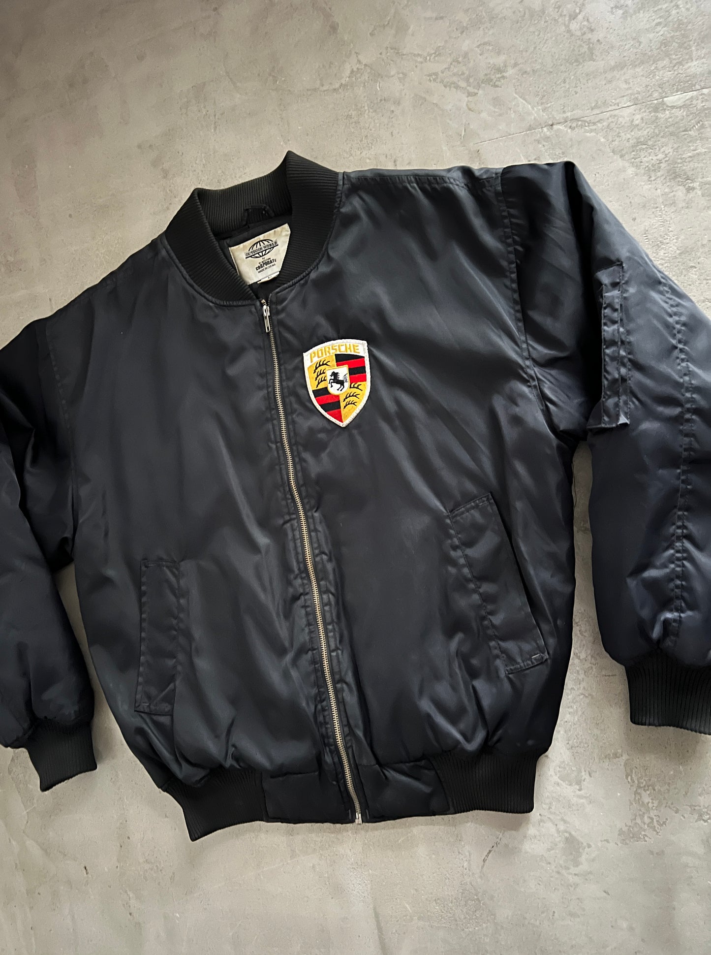 BLACK PORSCHE BOMBER JACKET - 1990S - M/L
