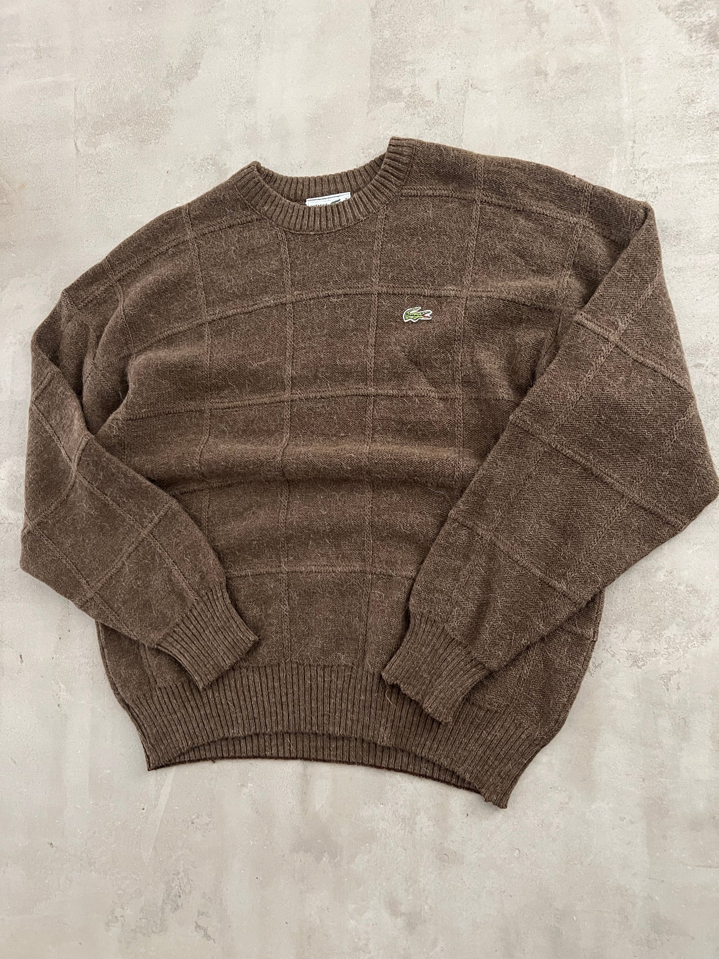 MOCHA LACOSTE KNIT SWEATER - 1990S - L/M