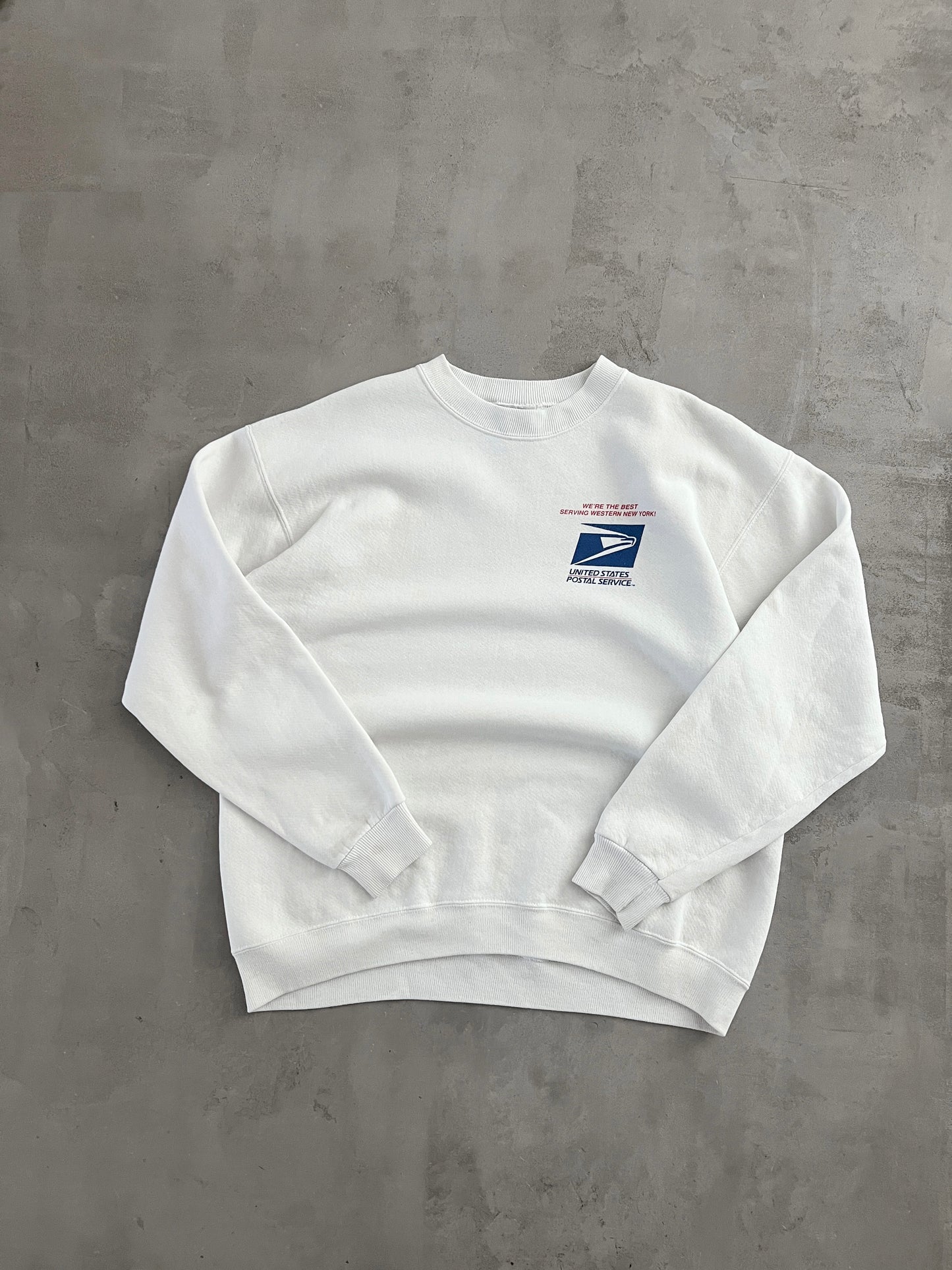 WHITE USPS SWEATER - 1990S - L/M