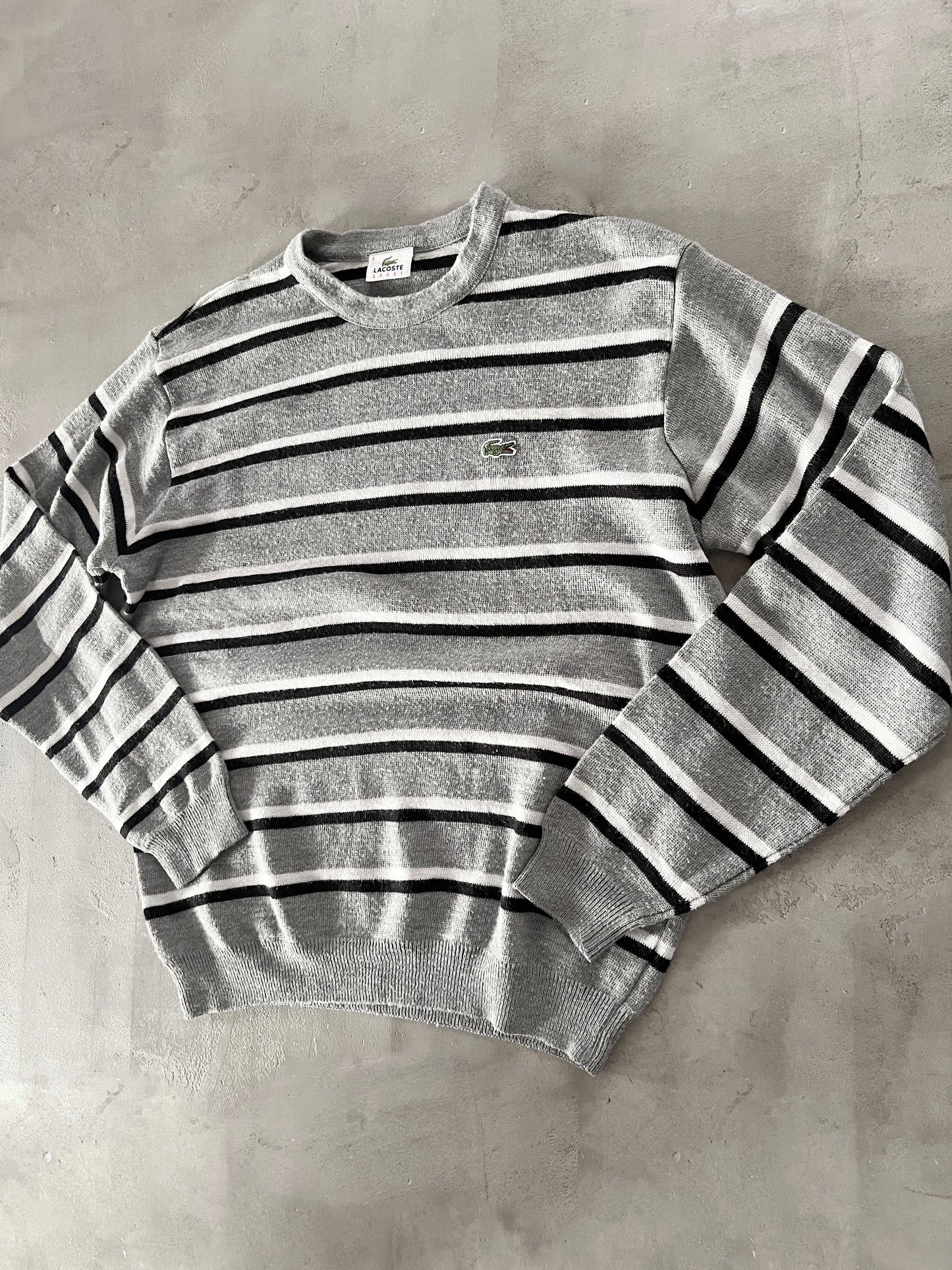 GREY LACOSTE KNIT SWEATER - 2000S - M
