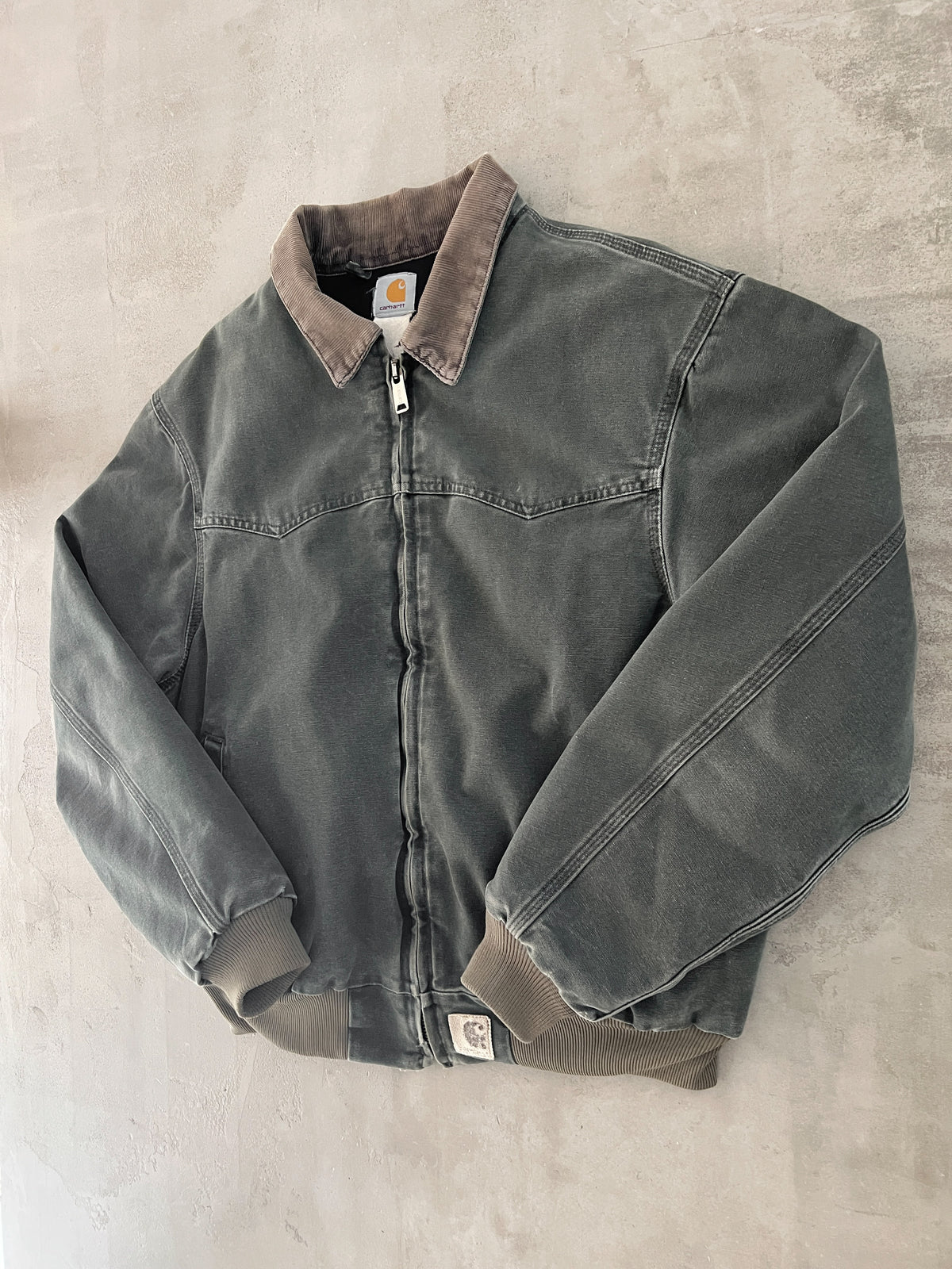 FADED GREY CARHARTT DETROIT JACKET - 1990S - L/XL