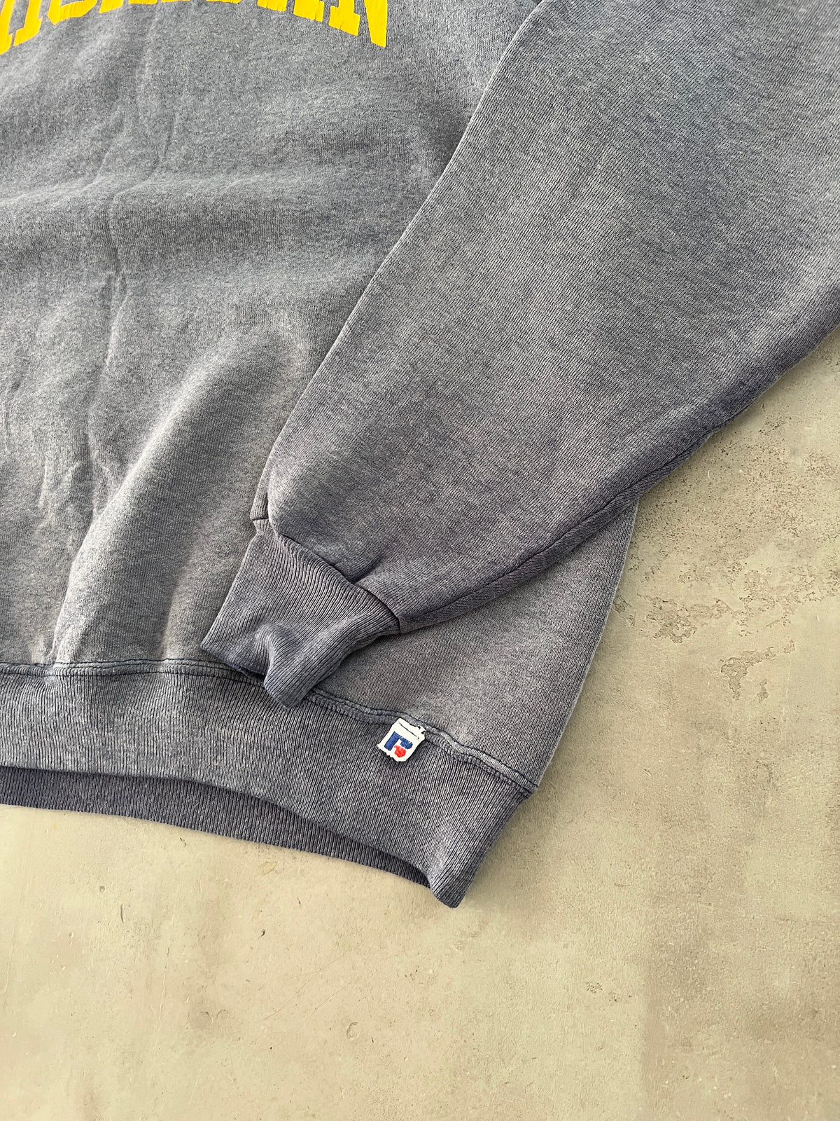FADED GREY RUSSELL MICHIGAN SWEATER - 1990S - M/L