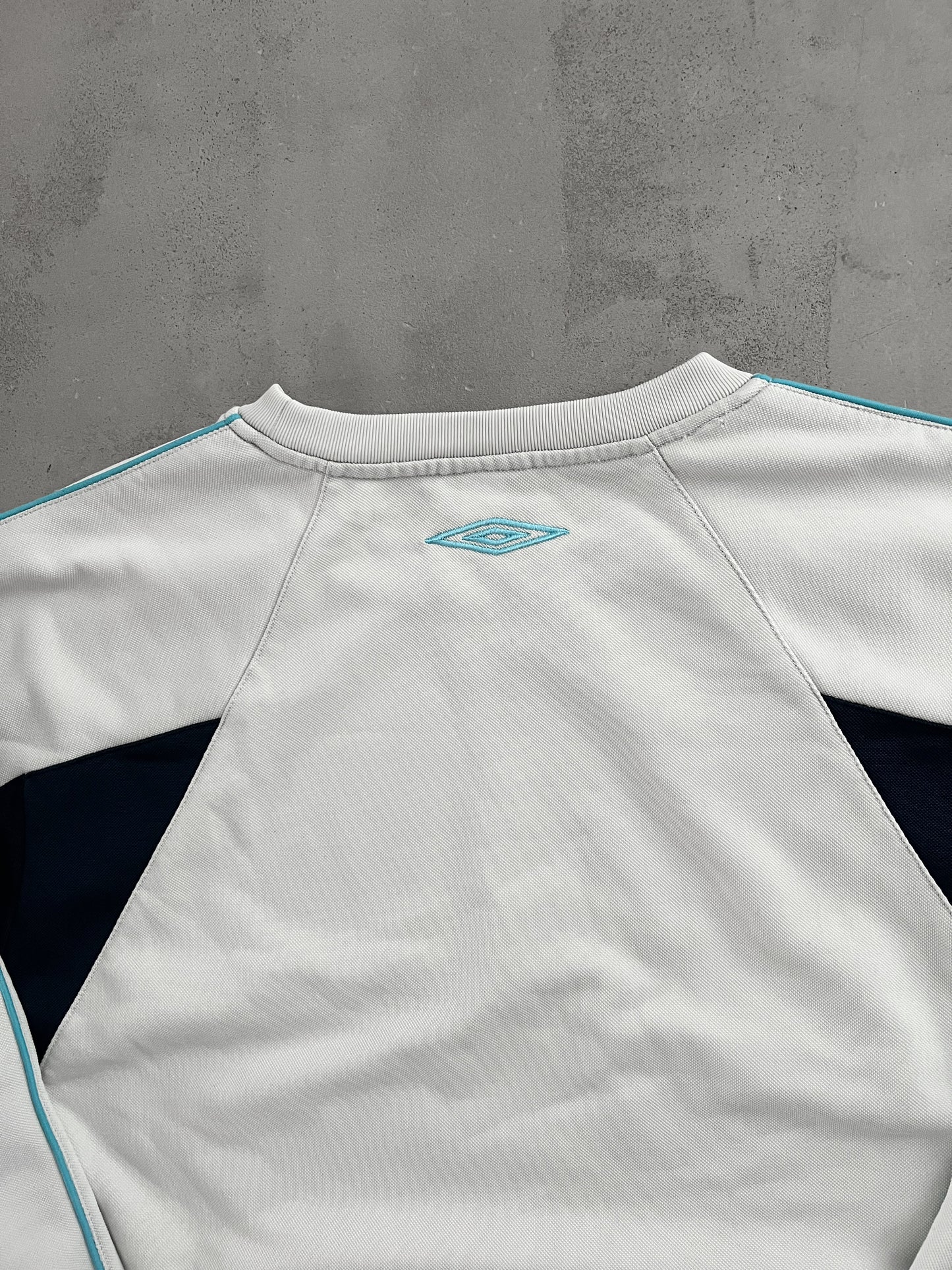 WHITE/BABY BLUE UMBRO SWEATER - 2000S - L