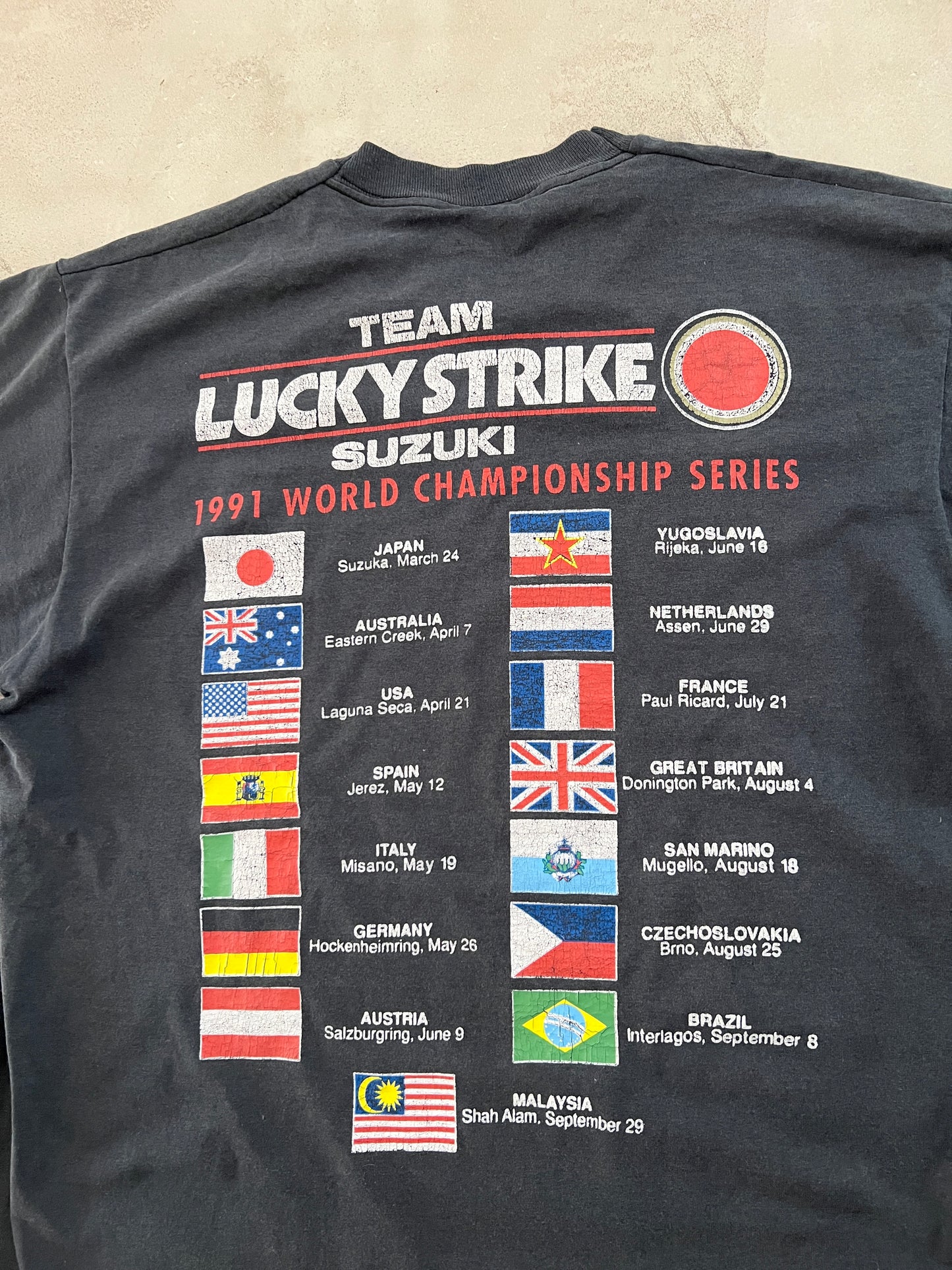 BLACK LUCKY STRIKE SUZUKI RACING TEE - 1990S - XL/L