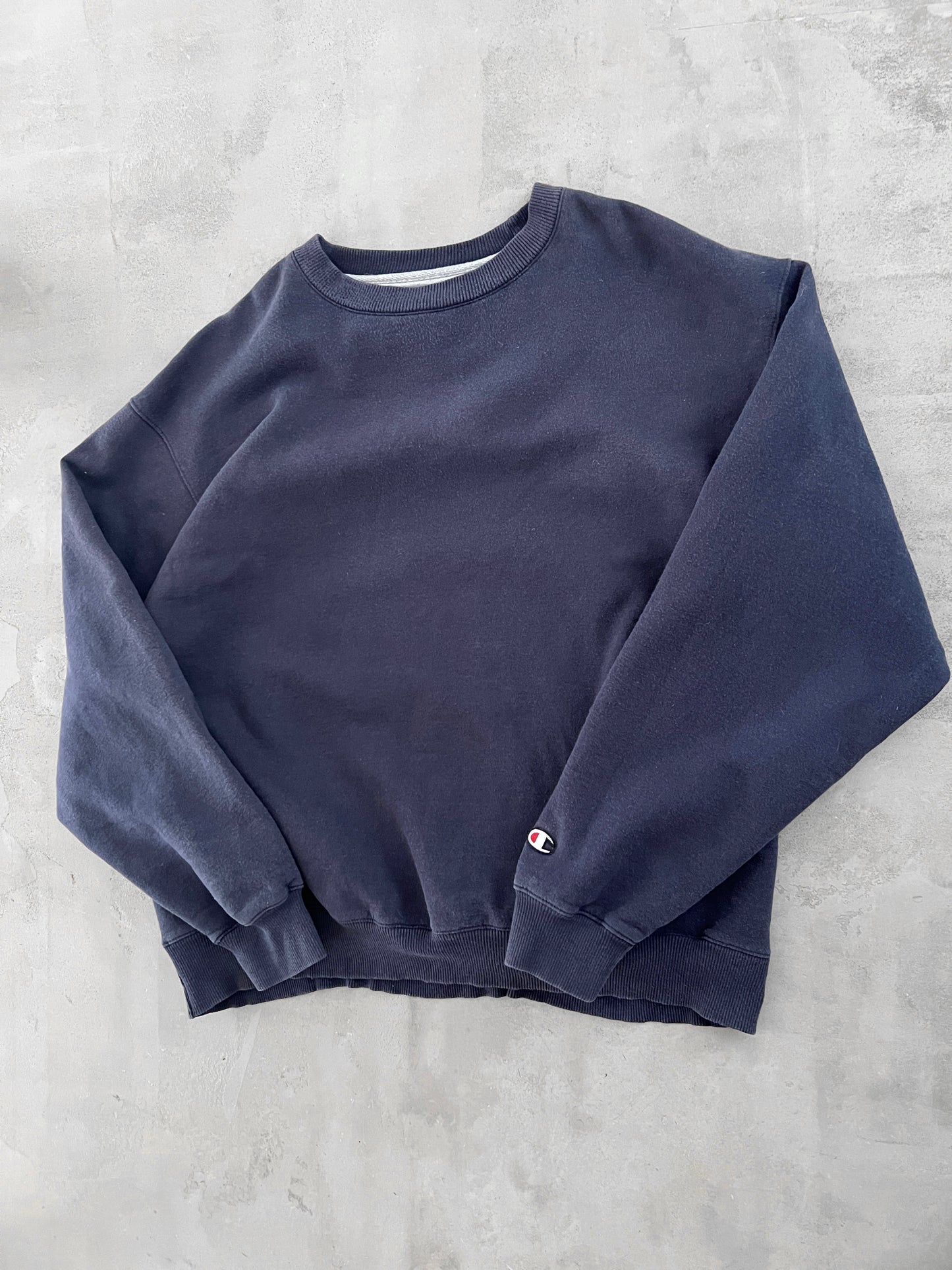 FADED NAVY CHAMPION SWEATER - 1990S - XL/L
