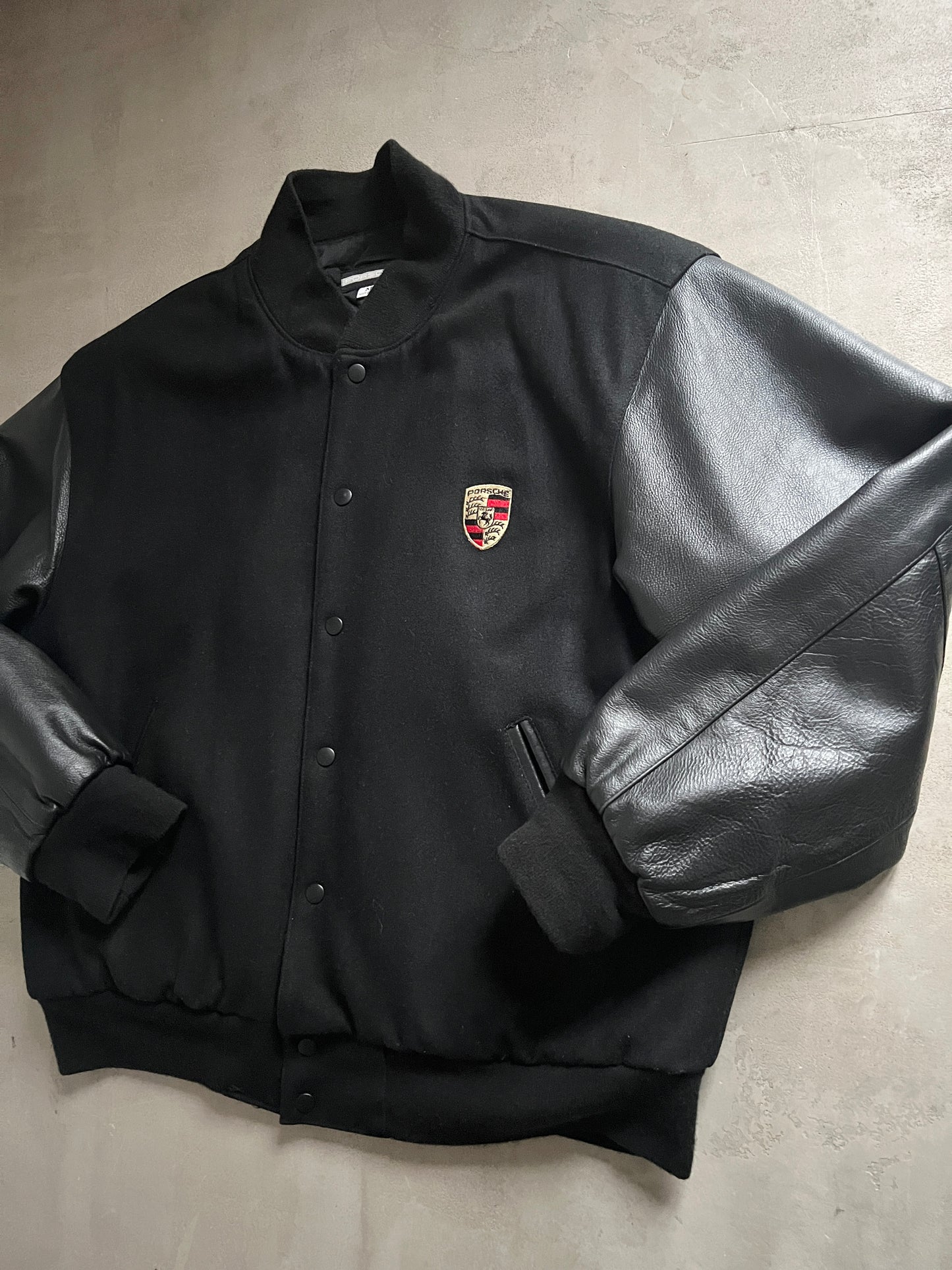 BLACK PORSCHE LEATHER JACKET - 1990S - L/XL