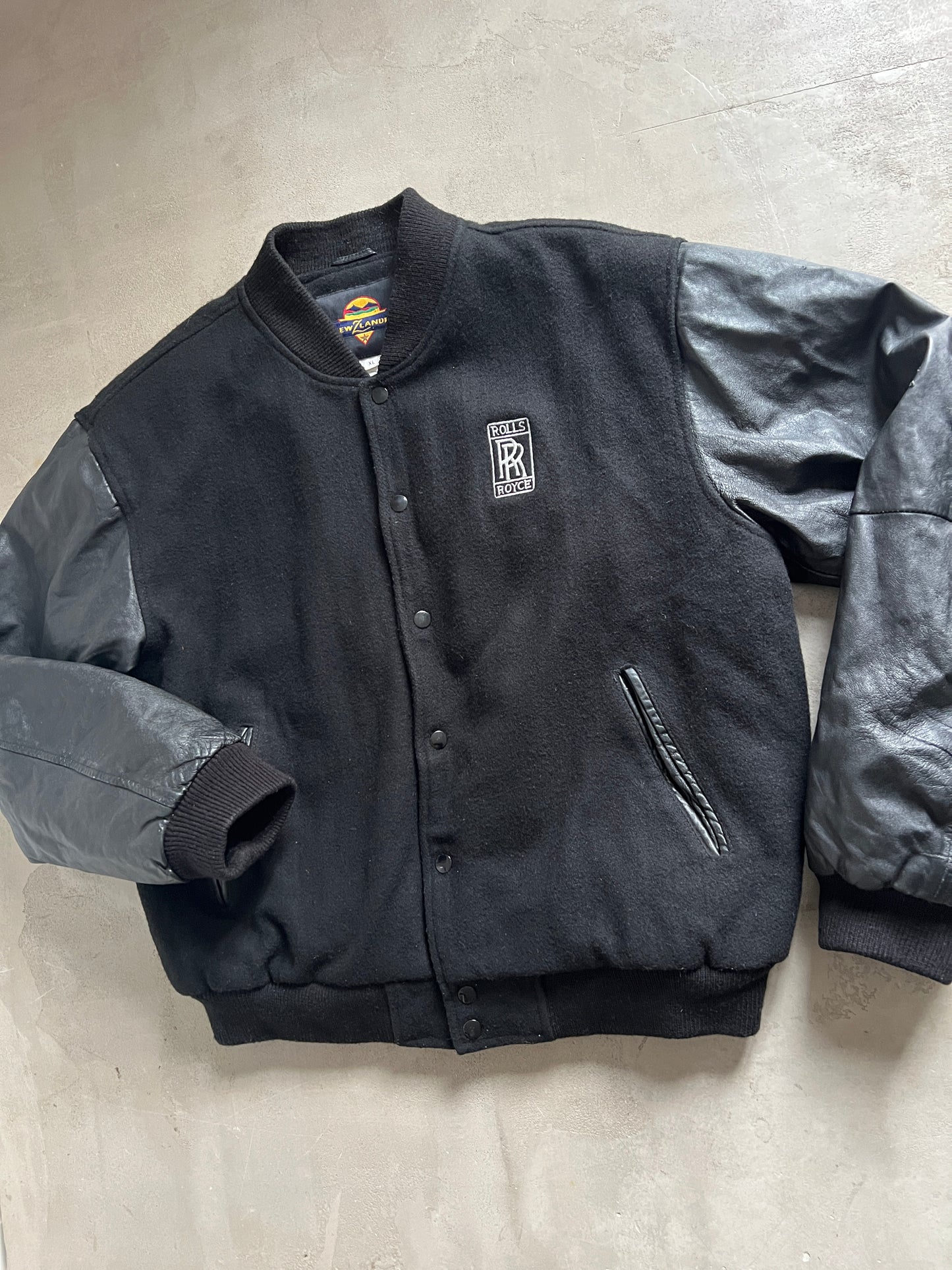 BLACK ROLLS ROYCE LEATHER JACKET - 1990S - L
