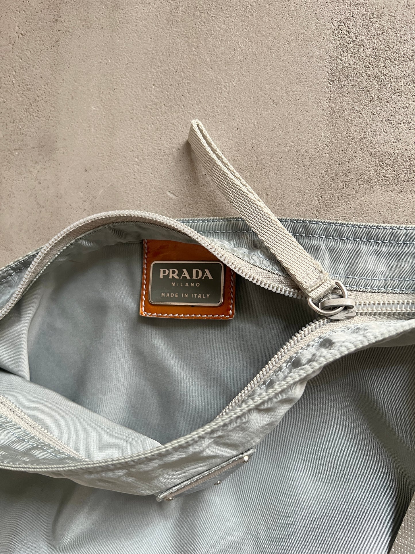 GREY/BABY BLUE PRADA BAG - 2000S