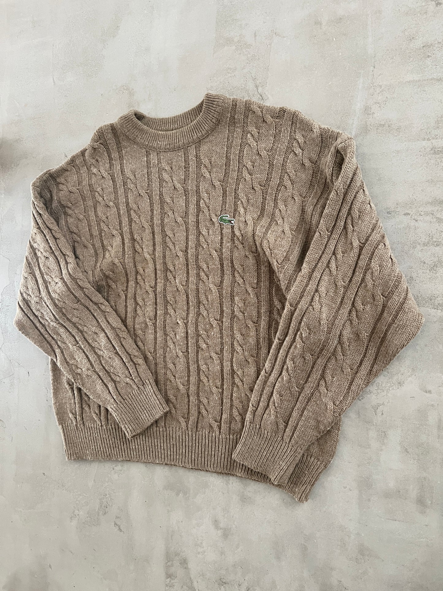 BEIGE LACOSTE KNIT SWEATER - 1990S - L