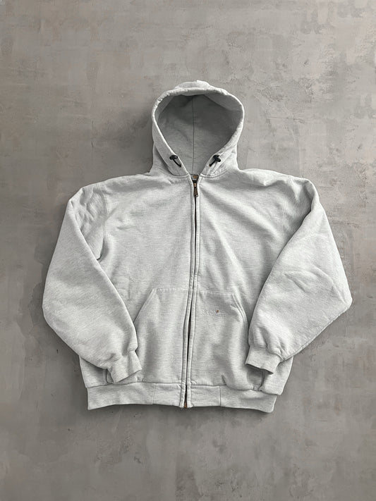 GREY CARHARTT ZIP UP HOODIE - 1990S - L/XL