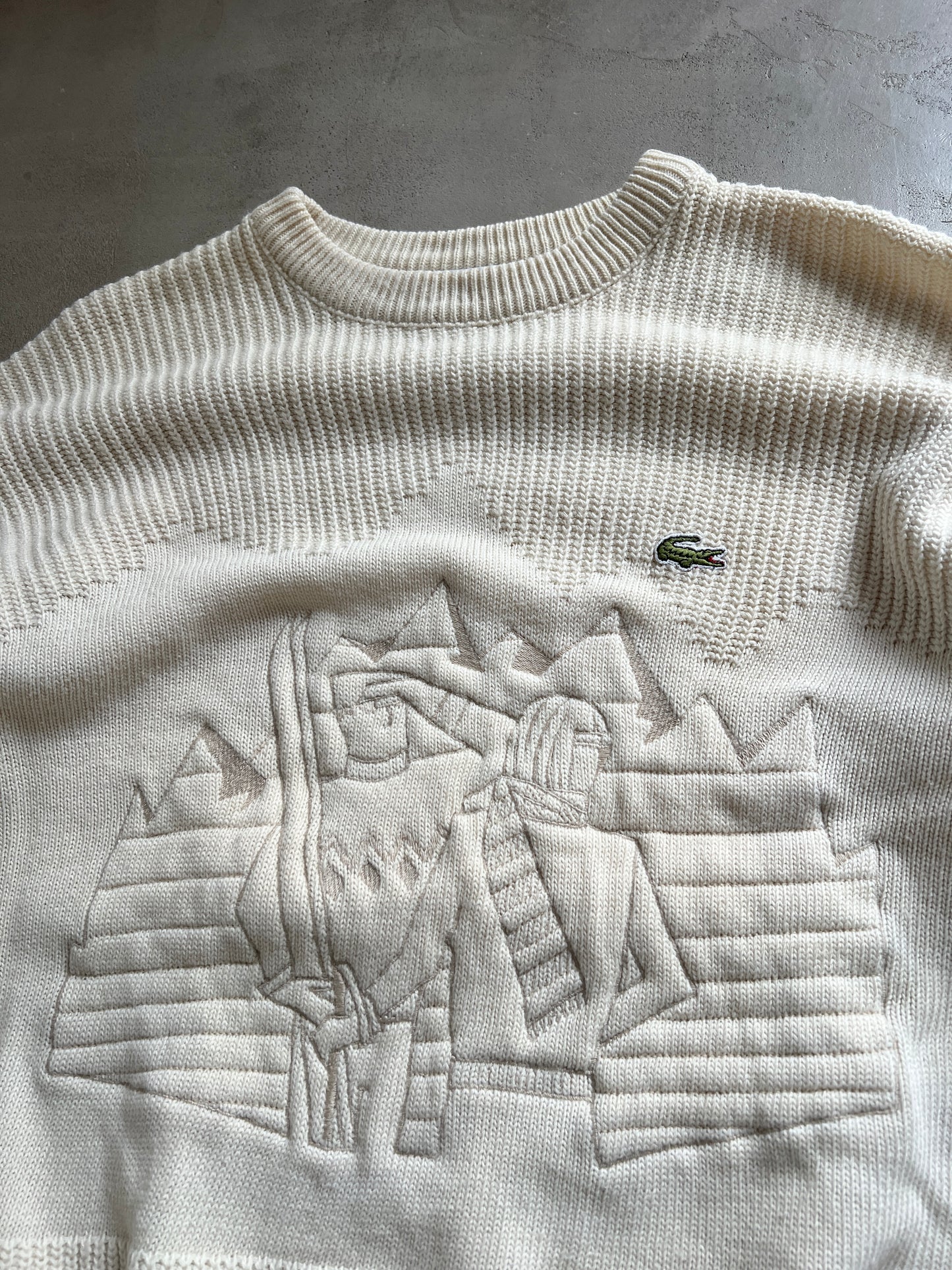 CREME LACOSTE KNIT SWEATER - 1990S - M/L