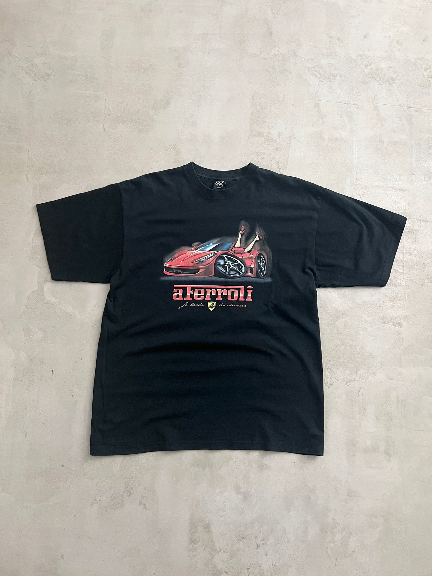 BLACK FERRARI PARODY TEE - 2000S - L