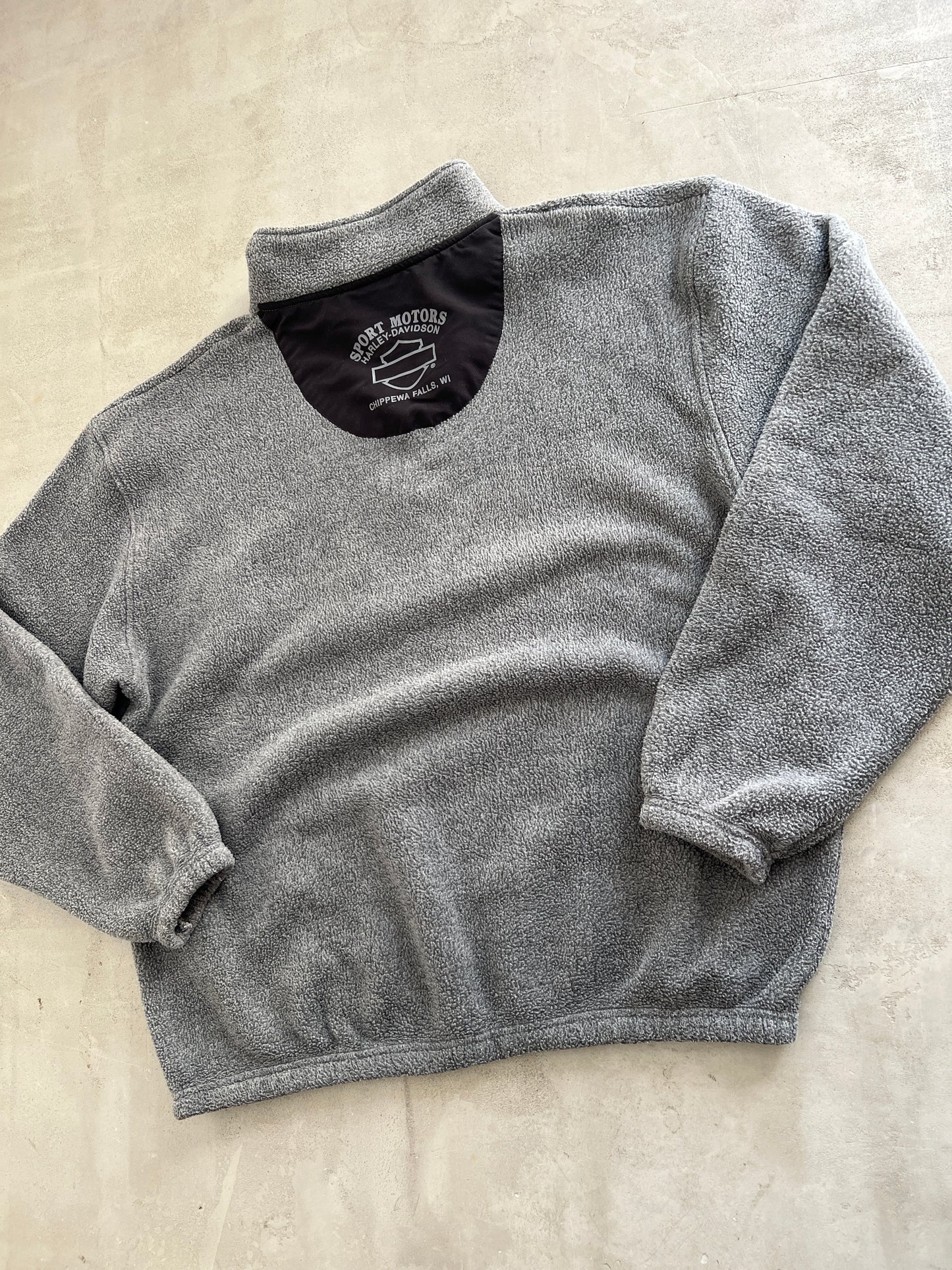 GREY HARLEY DAVIDSON FLEECE HALF ZIP - 2000S - L