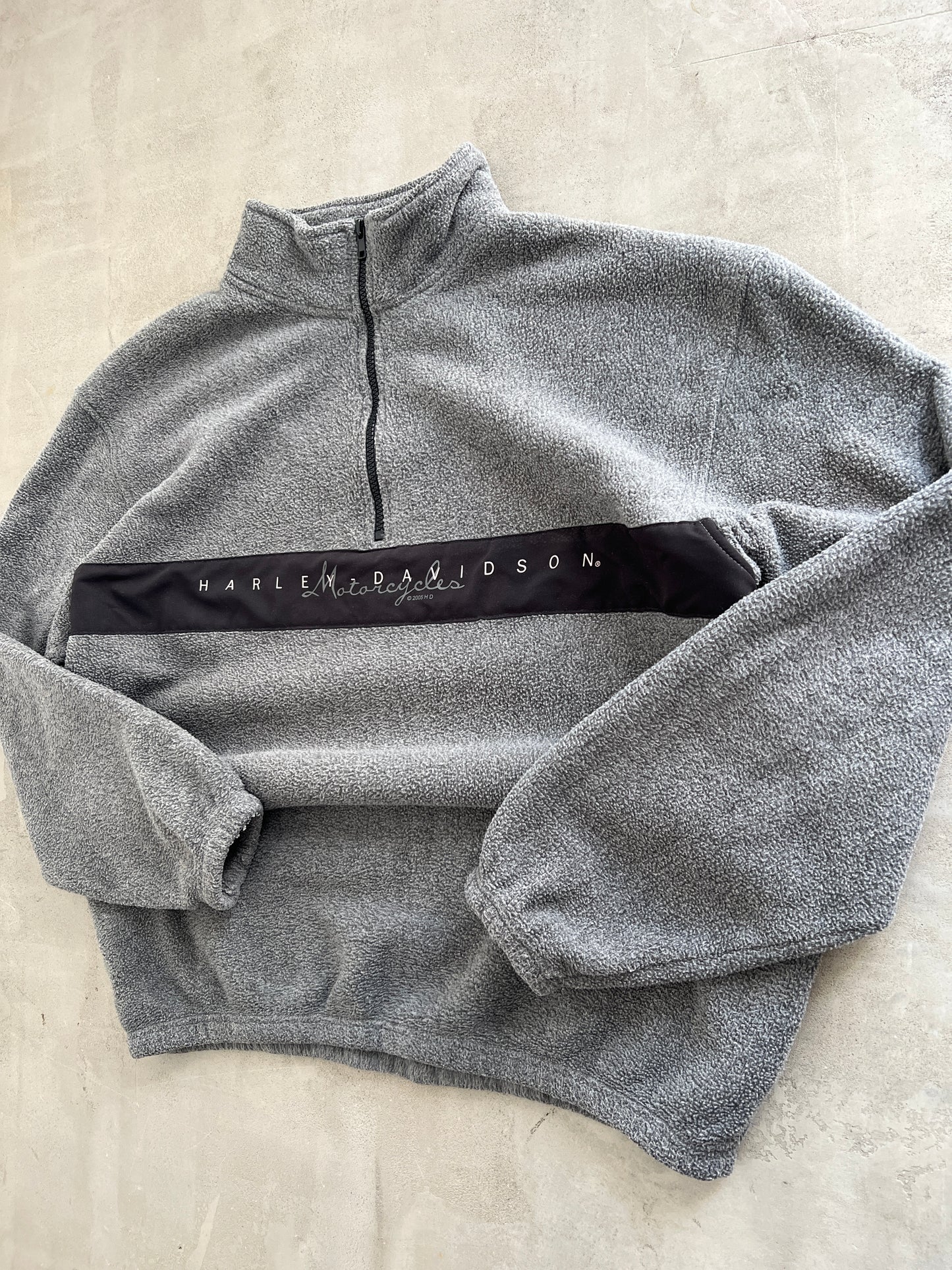 GREY HARLEY DAVIDSON FLEECE HALF ZIP - 2000S - L