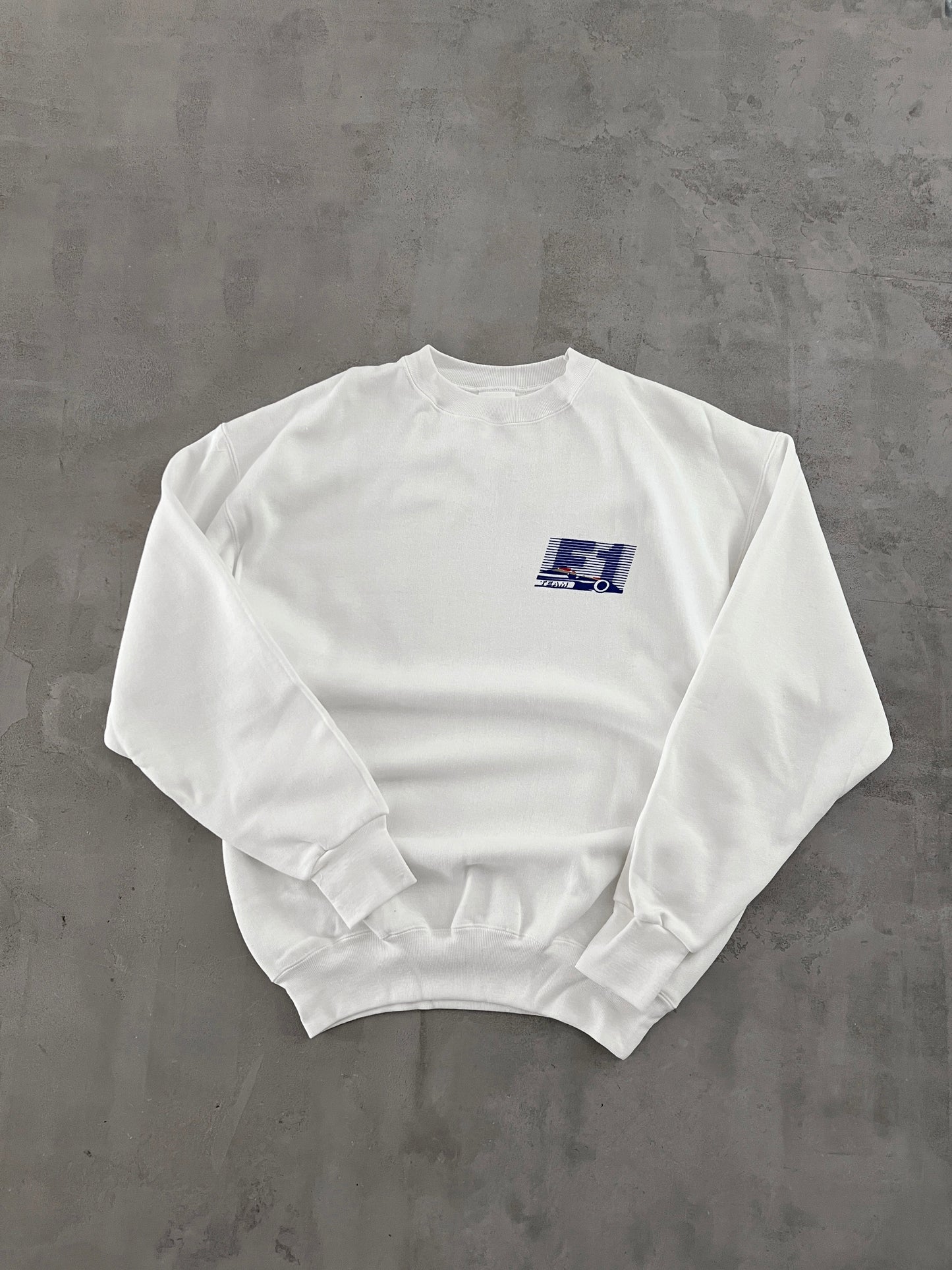 WHITE FORMULA 1 SWEATER - 1990S - L