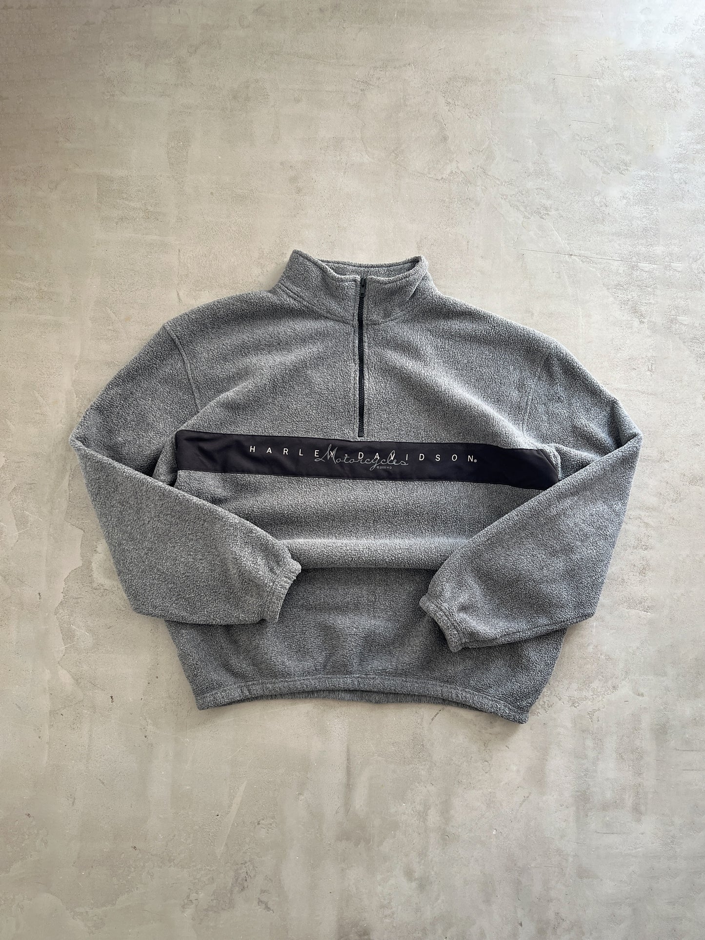 GREY HARLEY DAVIDSON FLEECE HALF ZIP - 2000S - L