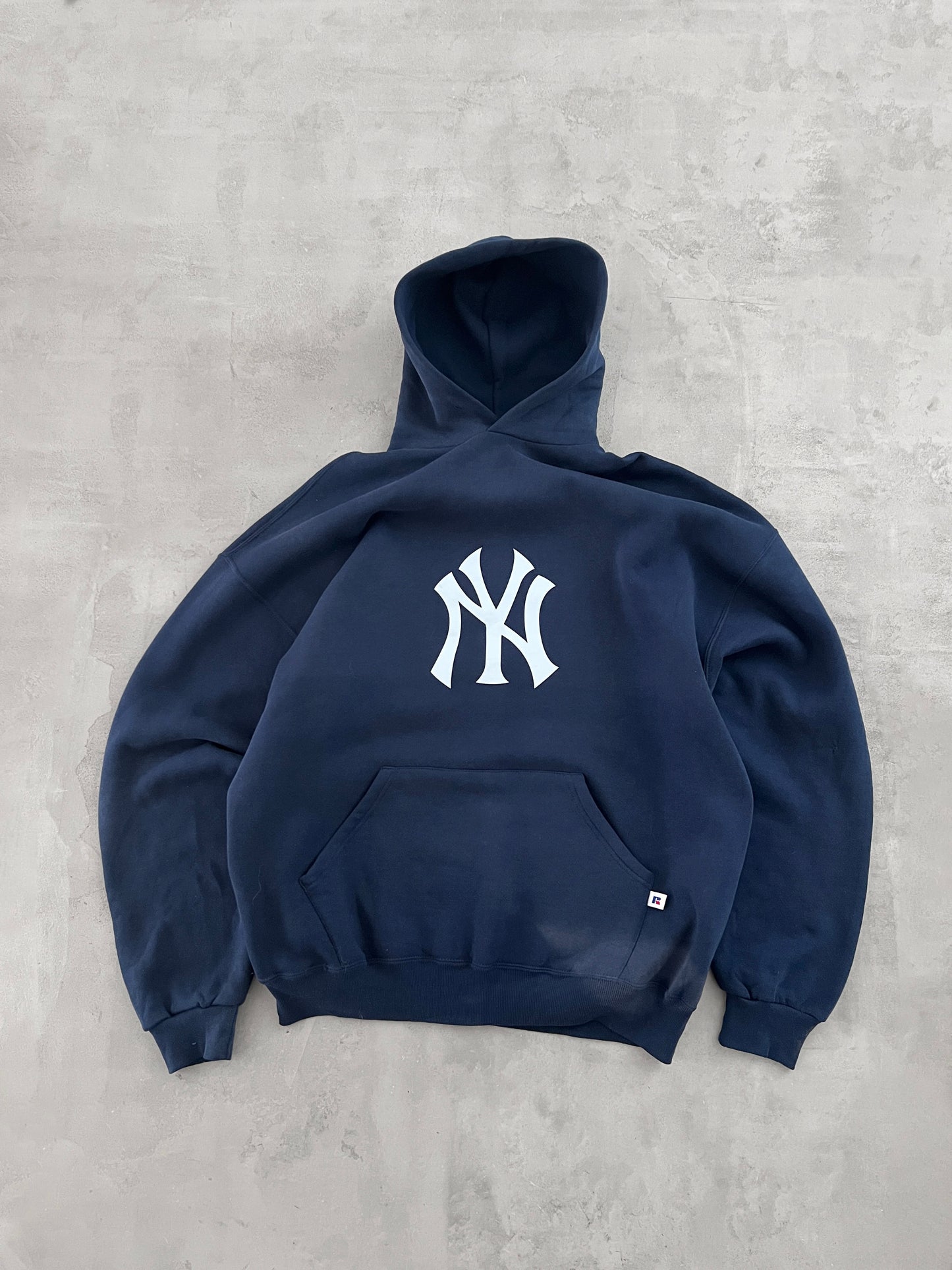 NAVY YANKEES RUSSELL HOODIE - 1990S - XL