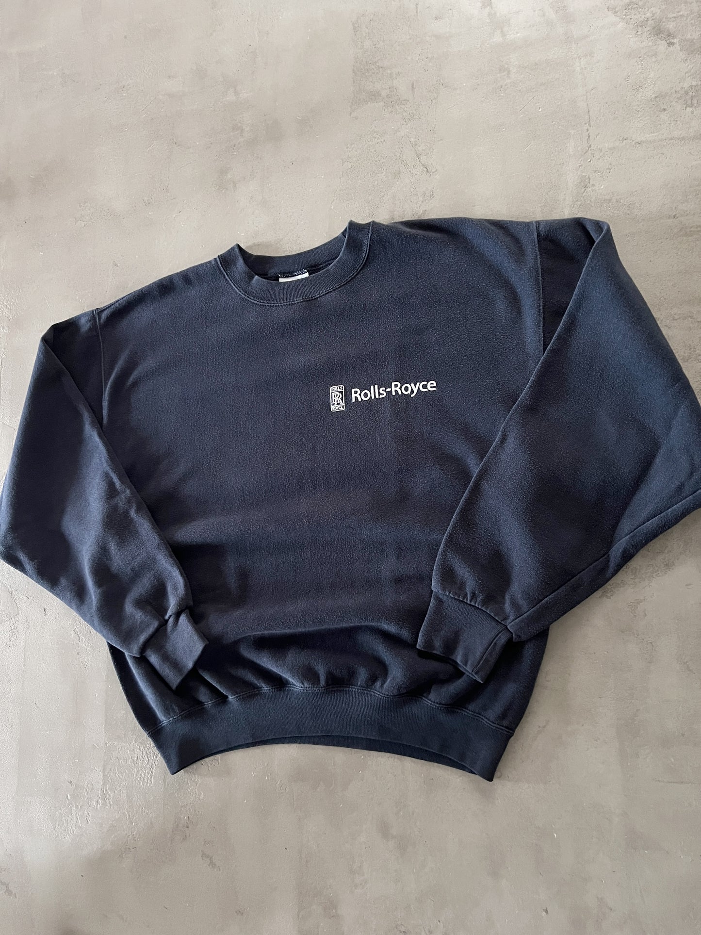NAVY ROLLS ROYCE SWEATER - 1990S - M