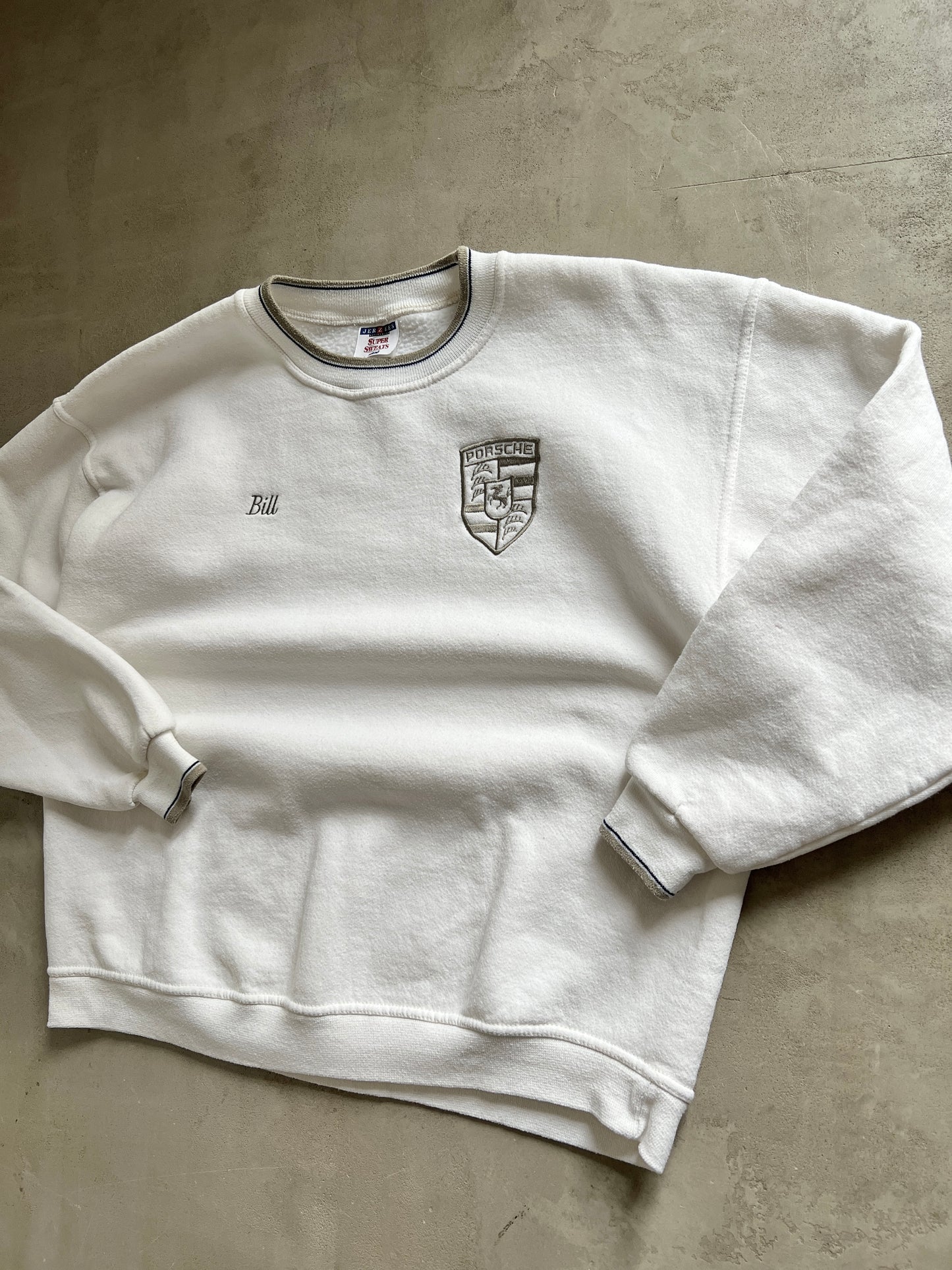 WHITE/CREME PORSCHE STAFF SWEATER - 1990S - S
