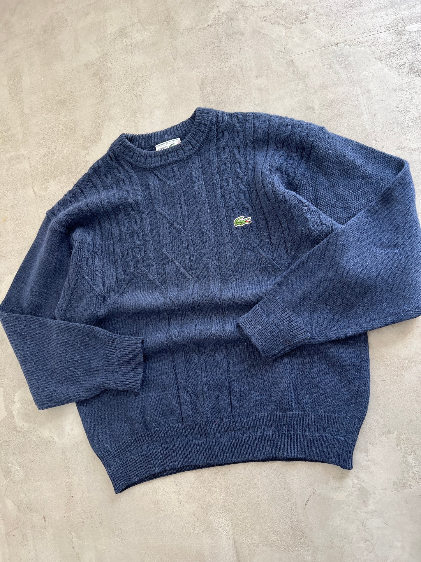 NAVY LACOSTE KNIT SWEATER - 1990S - S