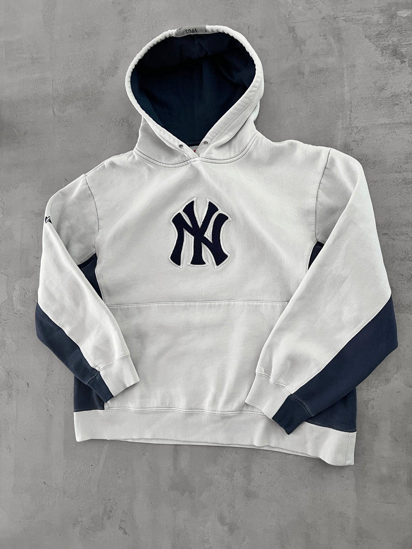 WHITE/NAVY YANKEES HOODIE - 1990S - S