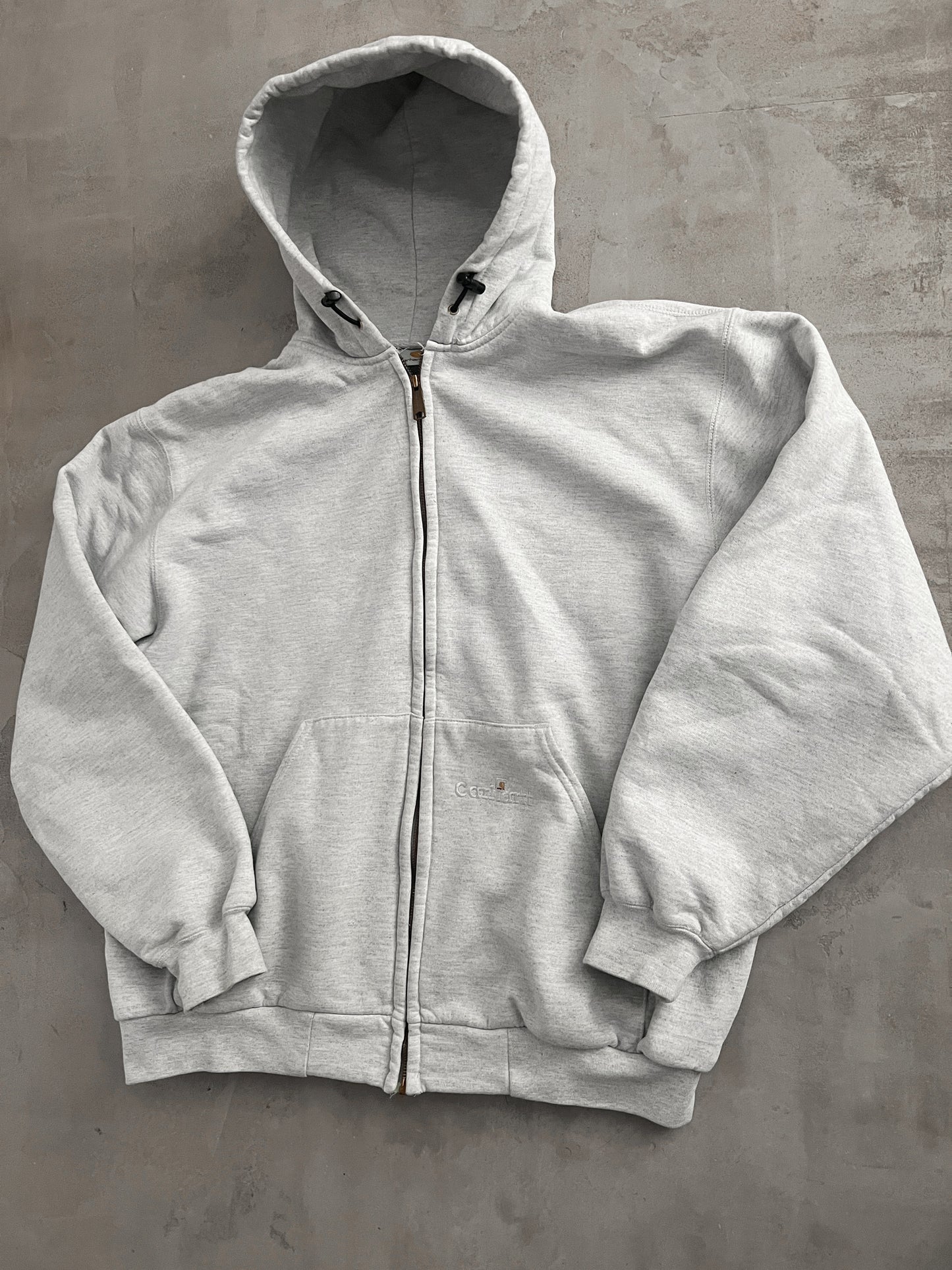 GREY CARHARTT ZIP UP HOODIE - 1990S - L/XL