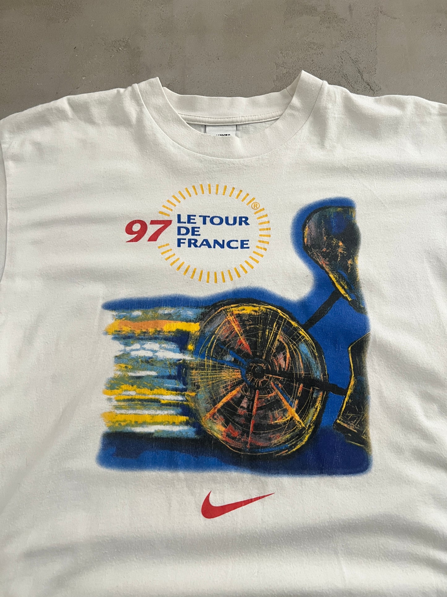 WHITE TOUR DE FRANCE NIKE TEE - 1990S - L