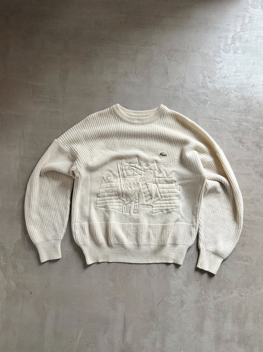 CREME LACOSTE KNIT SWEATER - 1990S - M/L