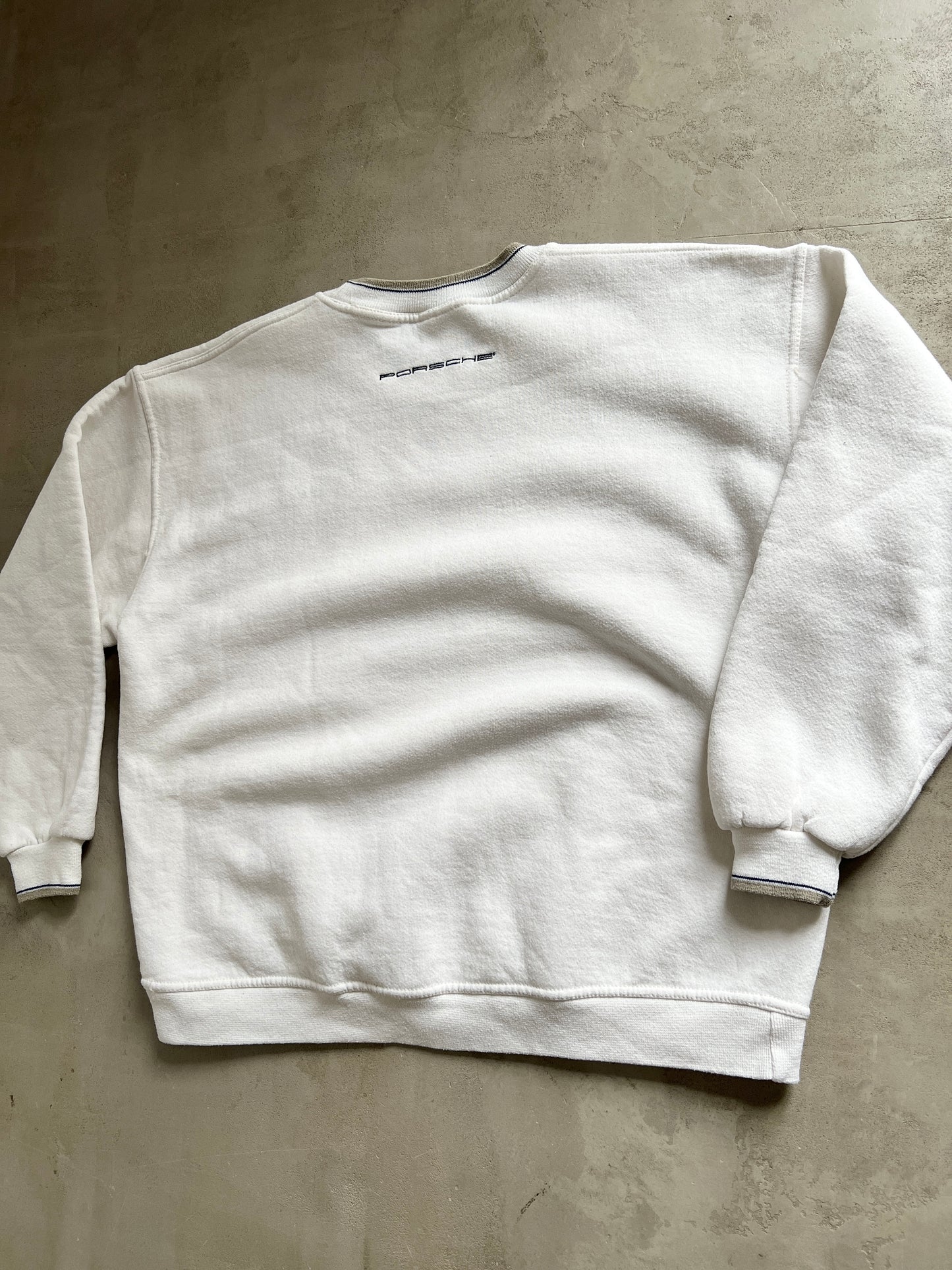 WHITE/CREME PORSCHE STAFF SWEATER - 1990S - S