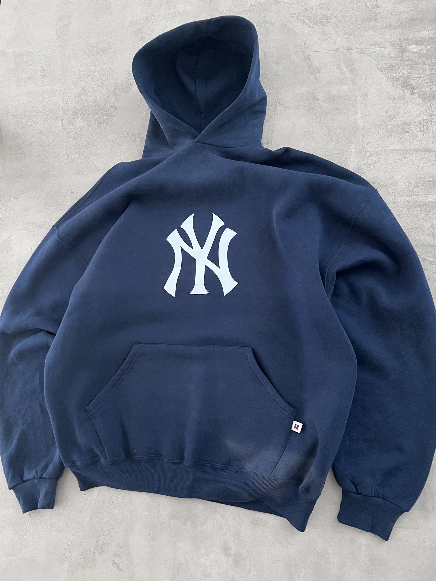NAVY YANKEES RUSSELL HOODIE - 1990S - XL