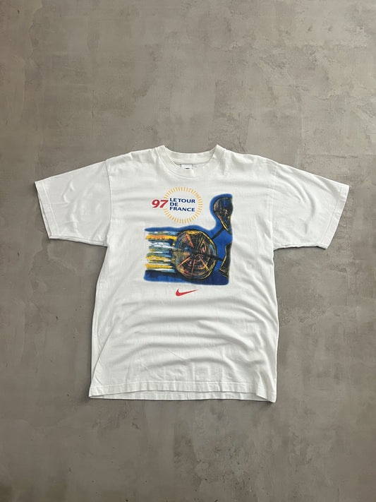 WHITE TOUR DE FRANCE NIKE TEE - 1990S - L