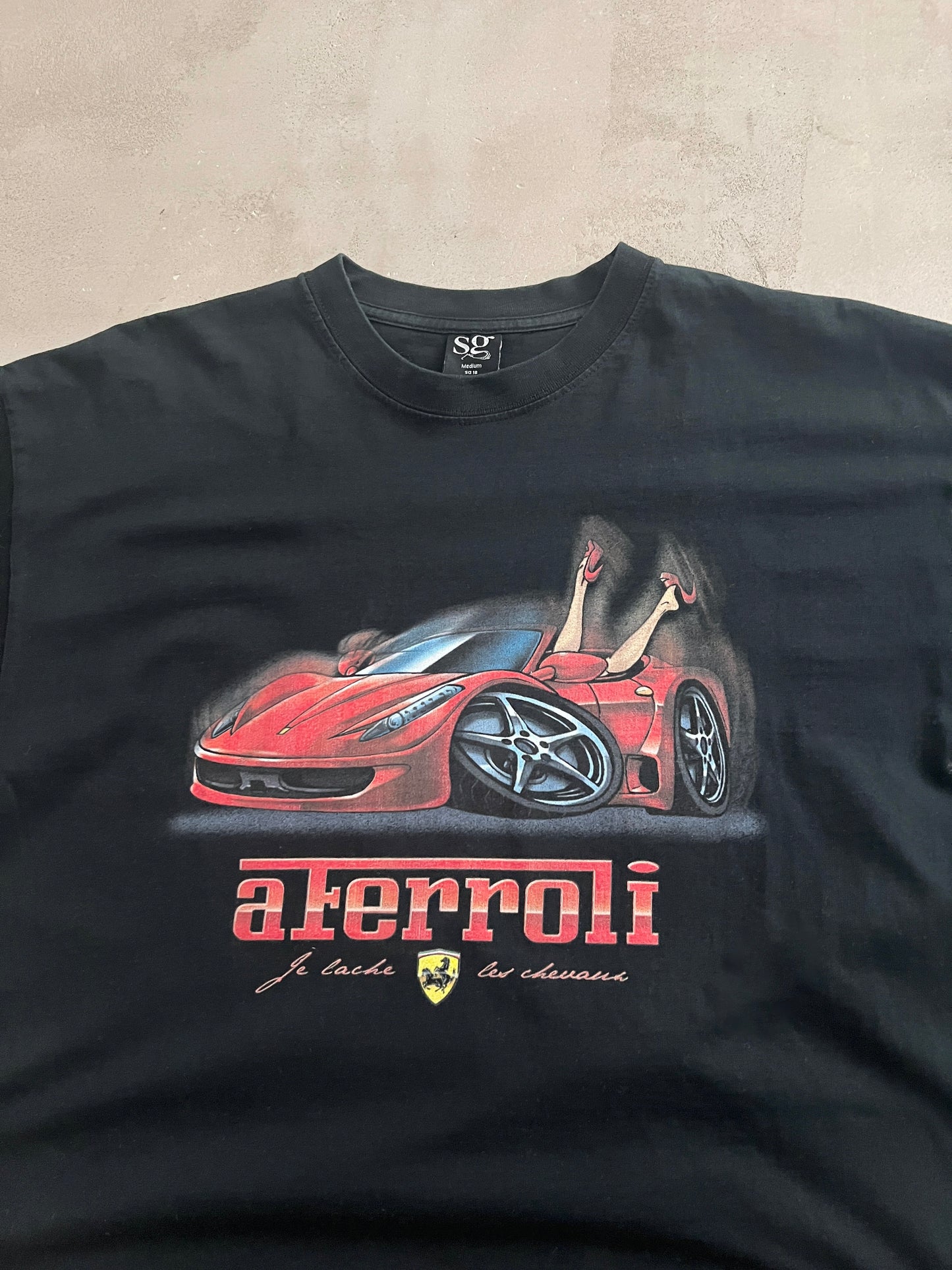 BLACK FERRARI PARODY TEE - 2000S - L