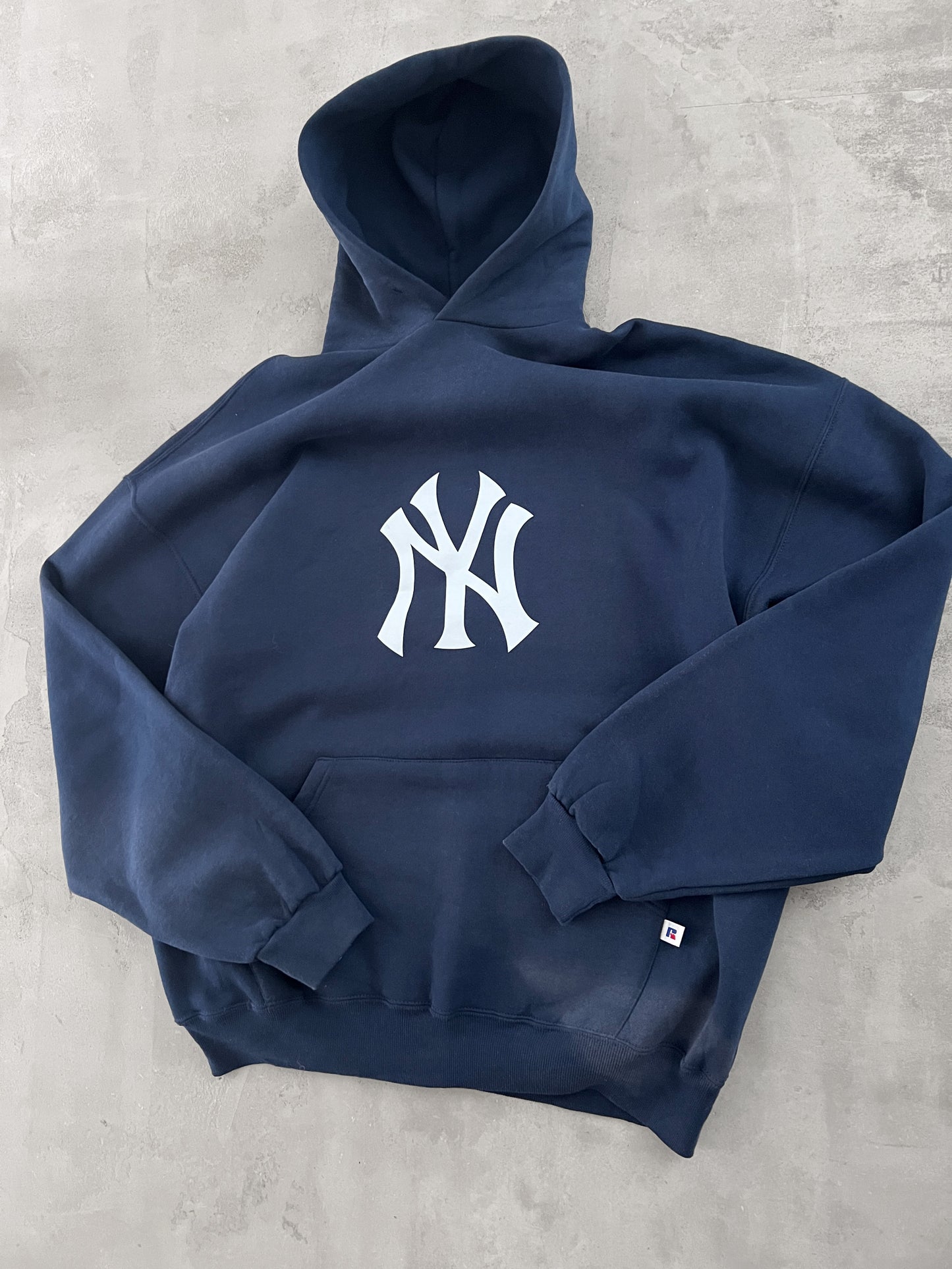 NAVY YANKEES RUSSELL HOODIE - 1990S - XL