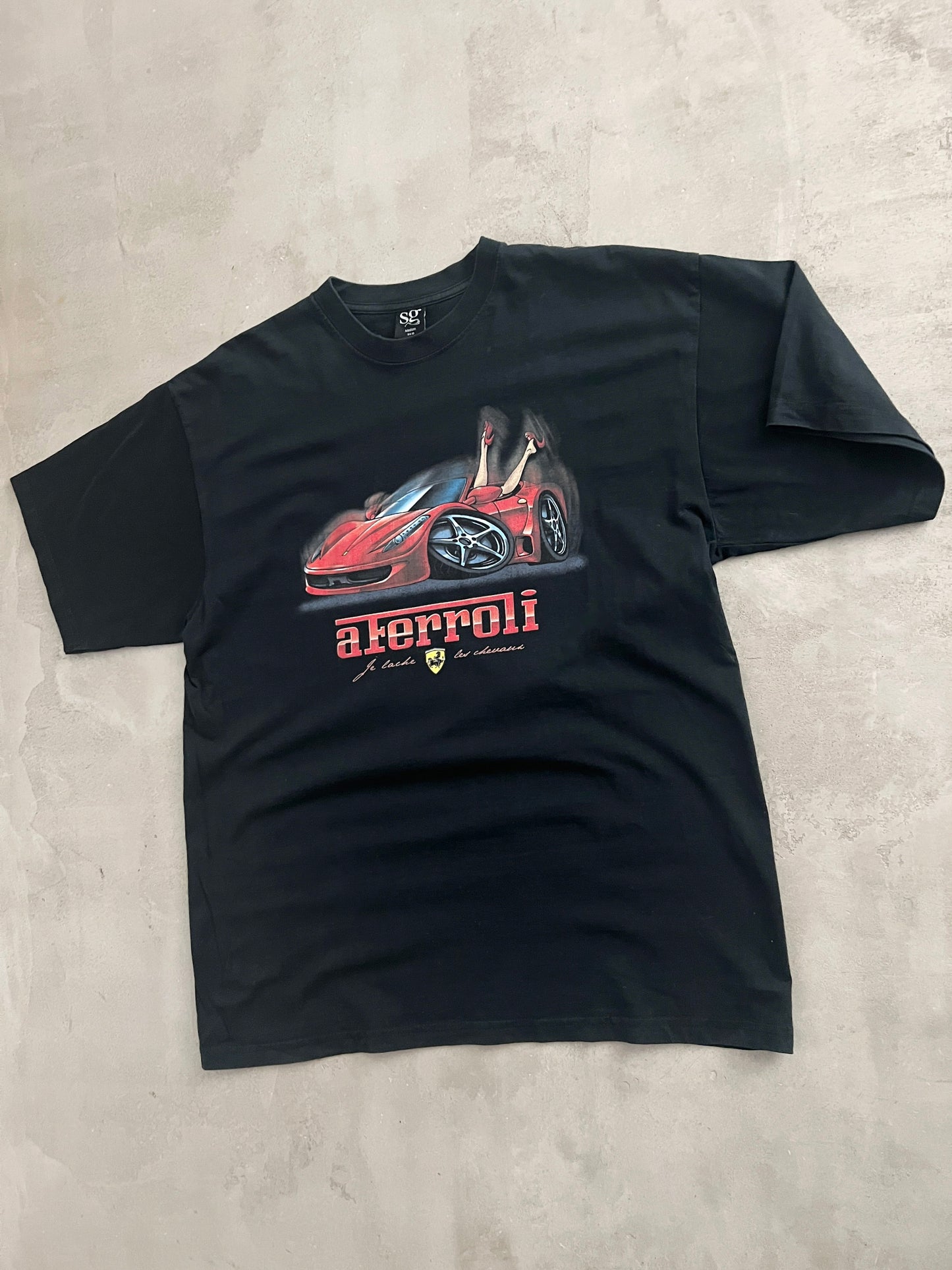 BLACK FERRARI PARODY TEE - 2000S - L