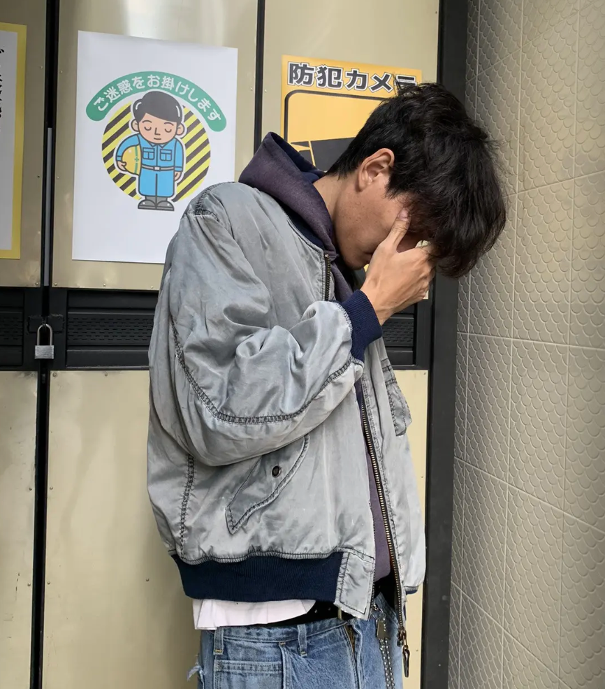 FADED GREY MILITARY BOMBER JACKET -  1990S - M