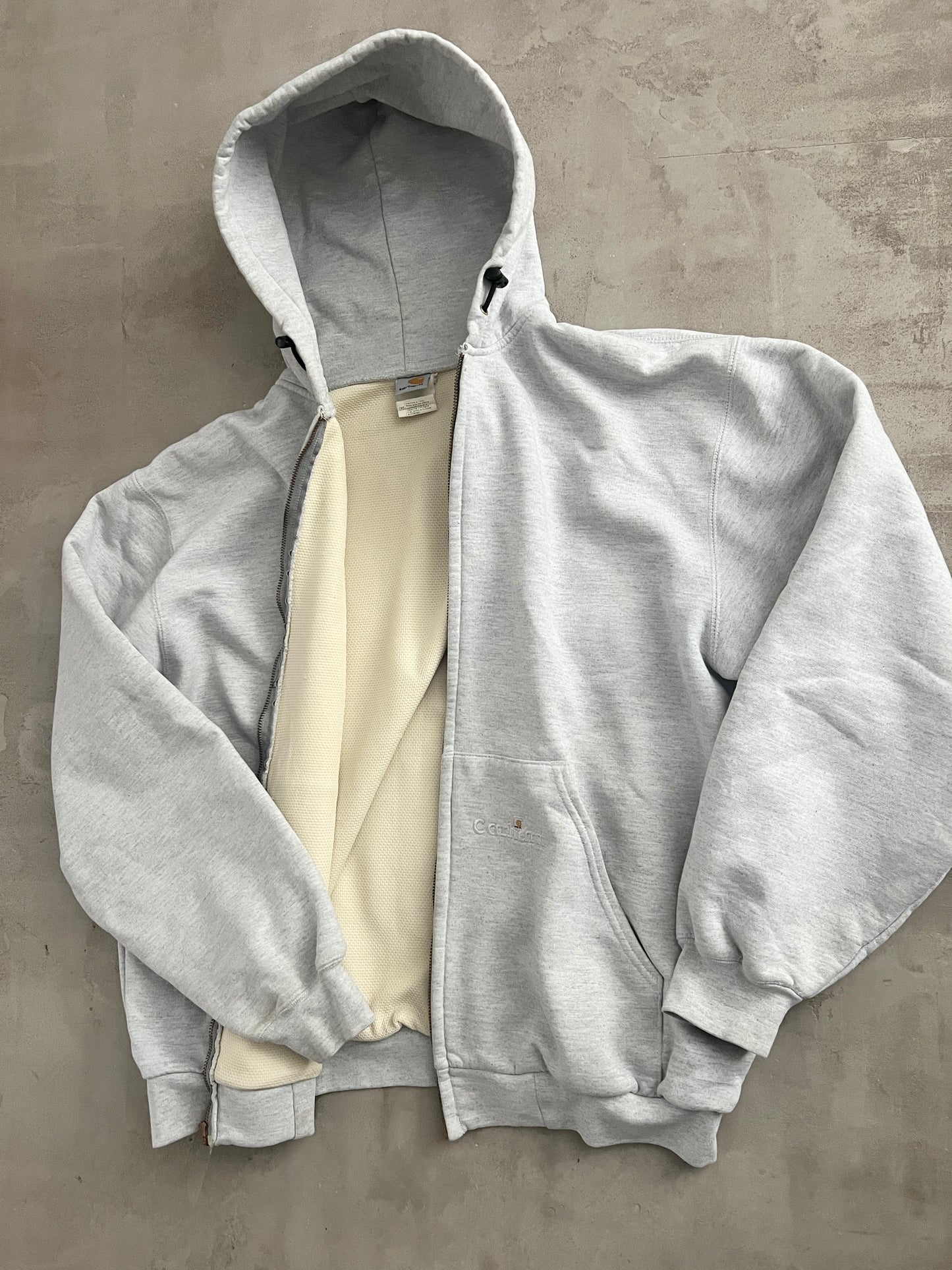 GREY CARHARTT ZIP UP HOODIE - 1990S - L/XL